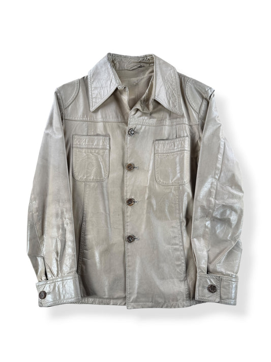 Front of Vintage 70s Beige Leather Coat SZ L