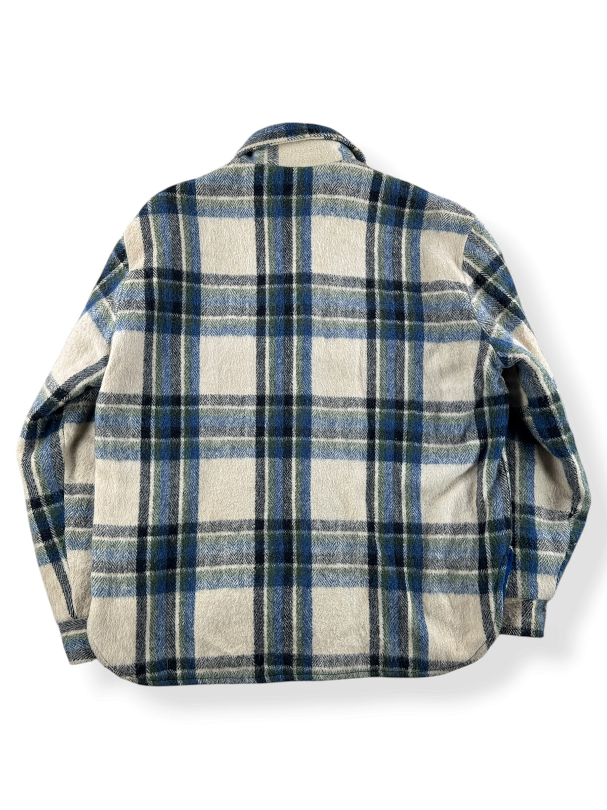 Back of Vintage Blue Plaid CPO Coat SZ M