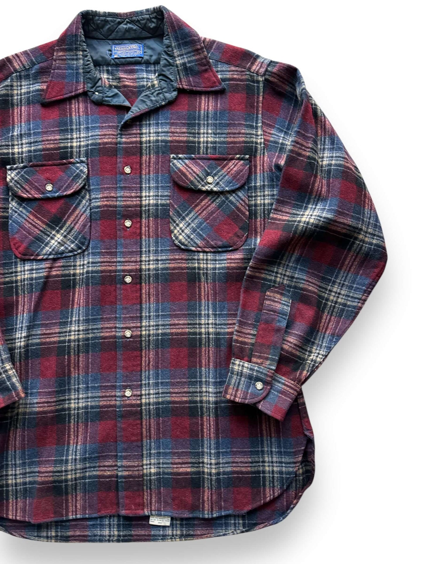 front left of Vintage Pendleton Maroon/Navy/Yellow Flannel SZ L