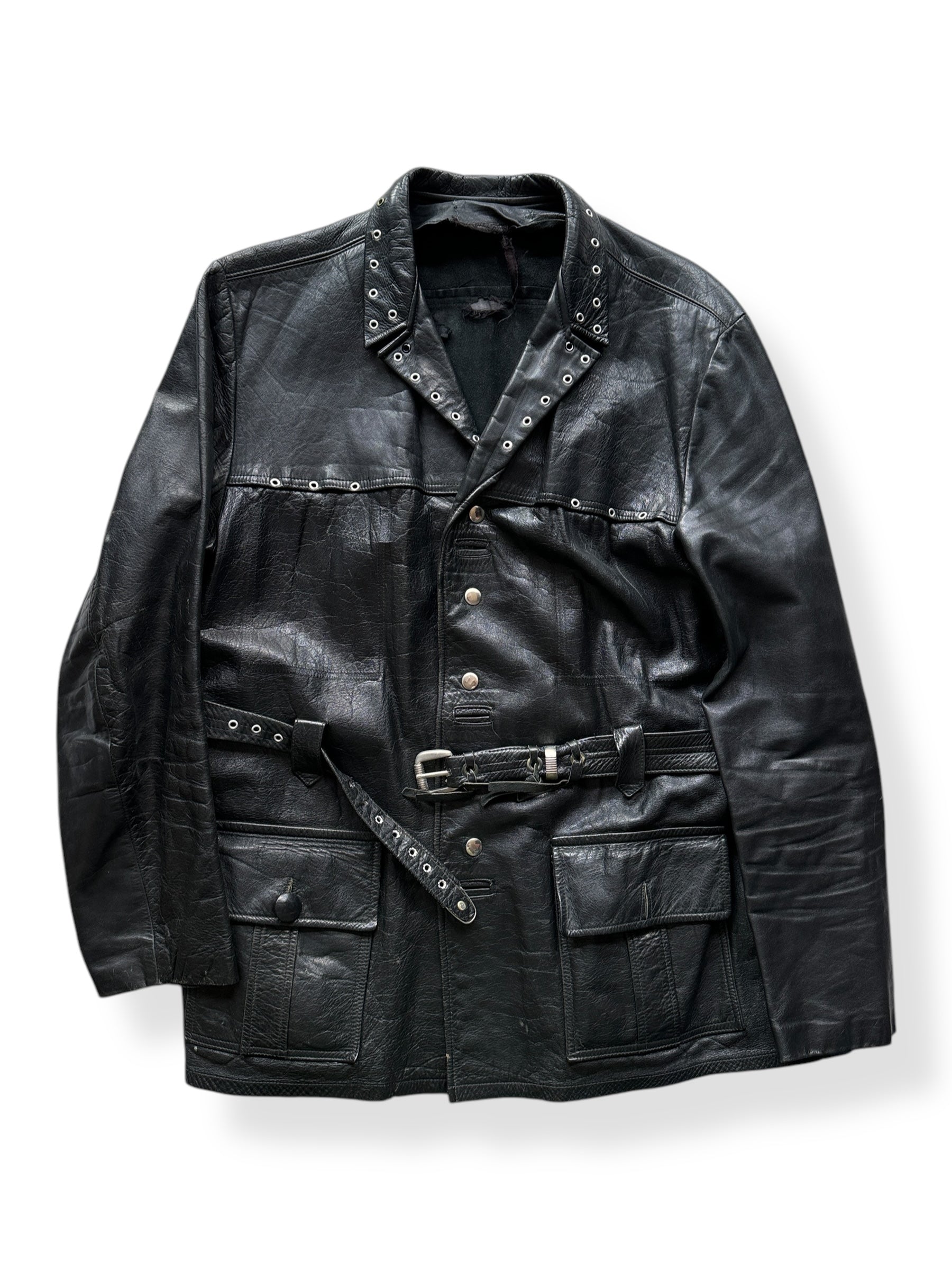 Front of Vintage Belted Black Leather Jacket SZ XL