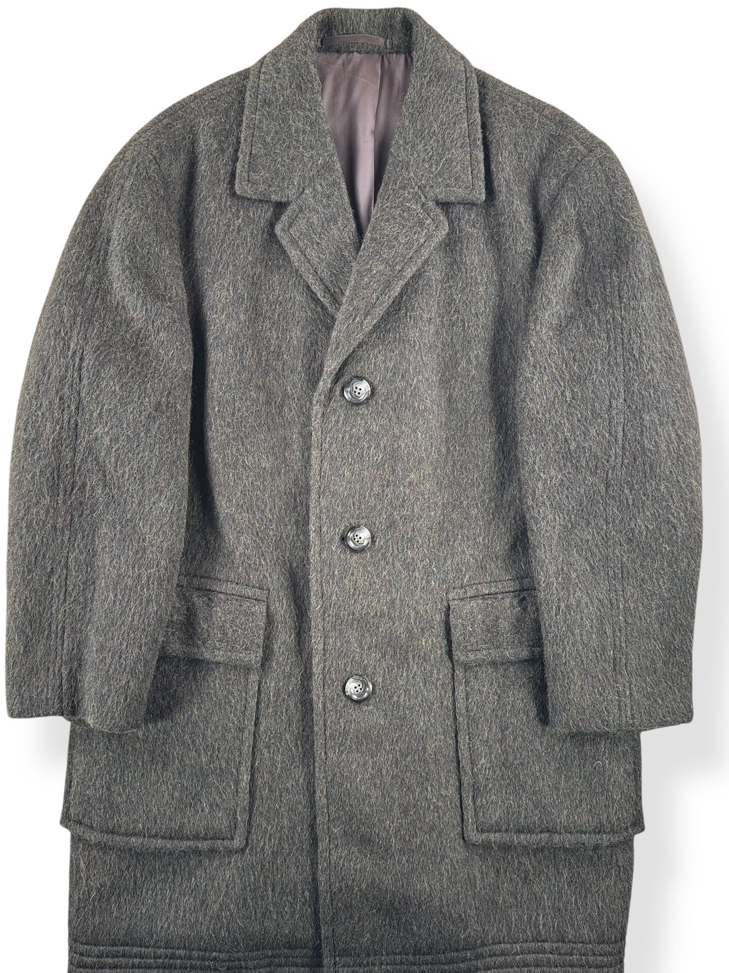 Front Close Up of Vintage German Mohair Overcoat SZ L