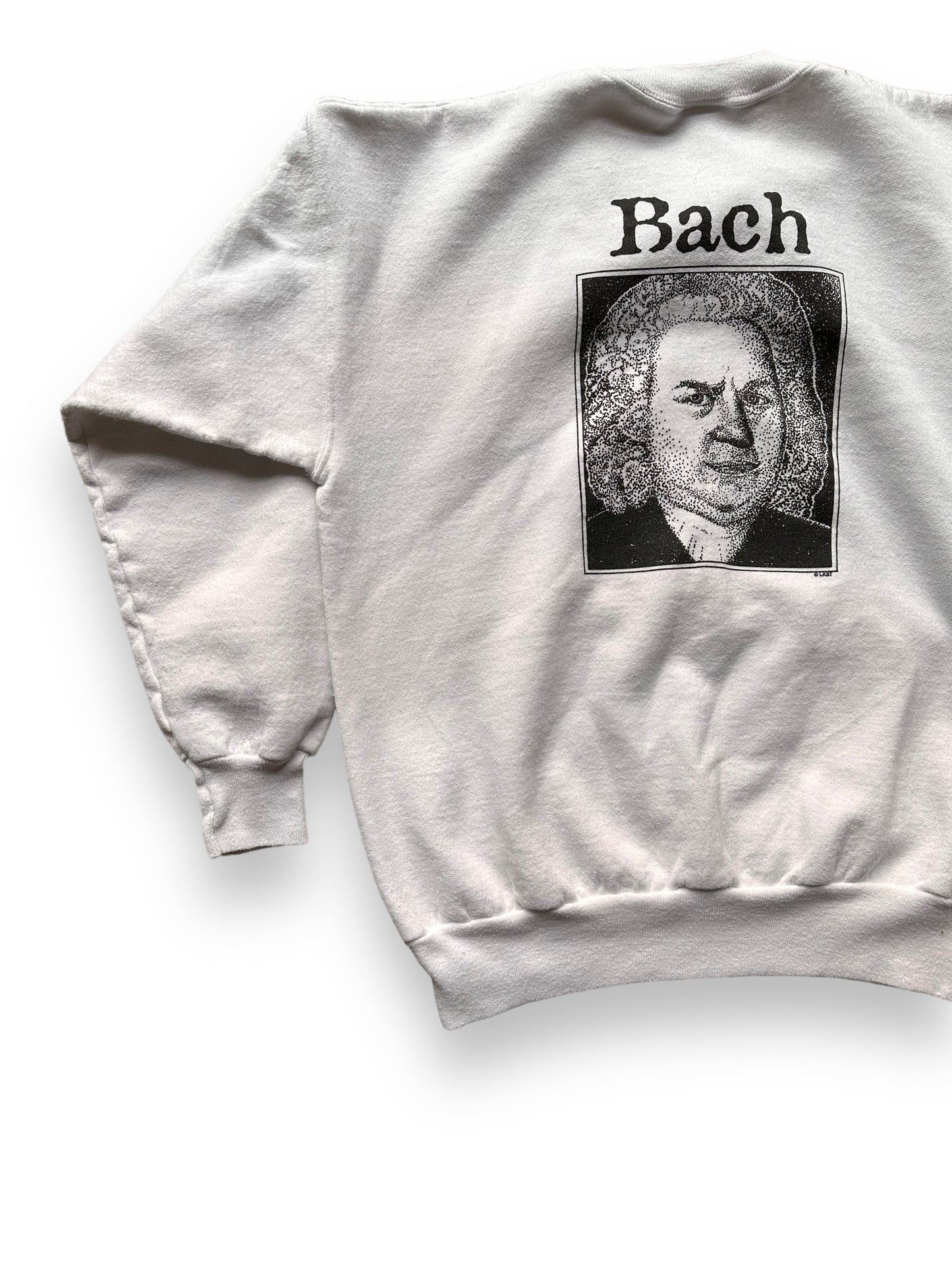 Right Rear View of Vintage Front Bach Classical Humor Crewneck Sweatshirt SZ M | Vintage Crewneck Sweatshirts Seattle | Barn Owl Vintage Seattle