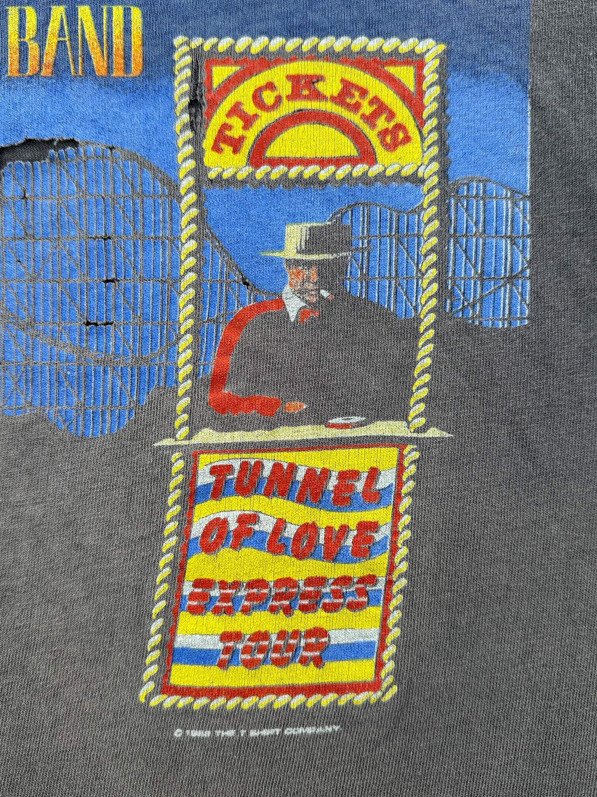 Front graphic close-up of Vintage Bruce Springsteen Tunnel Of Love Tour Tee SZ L (Fits M)