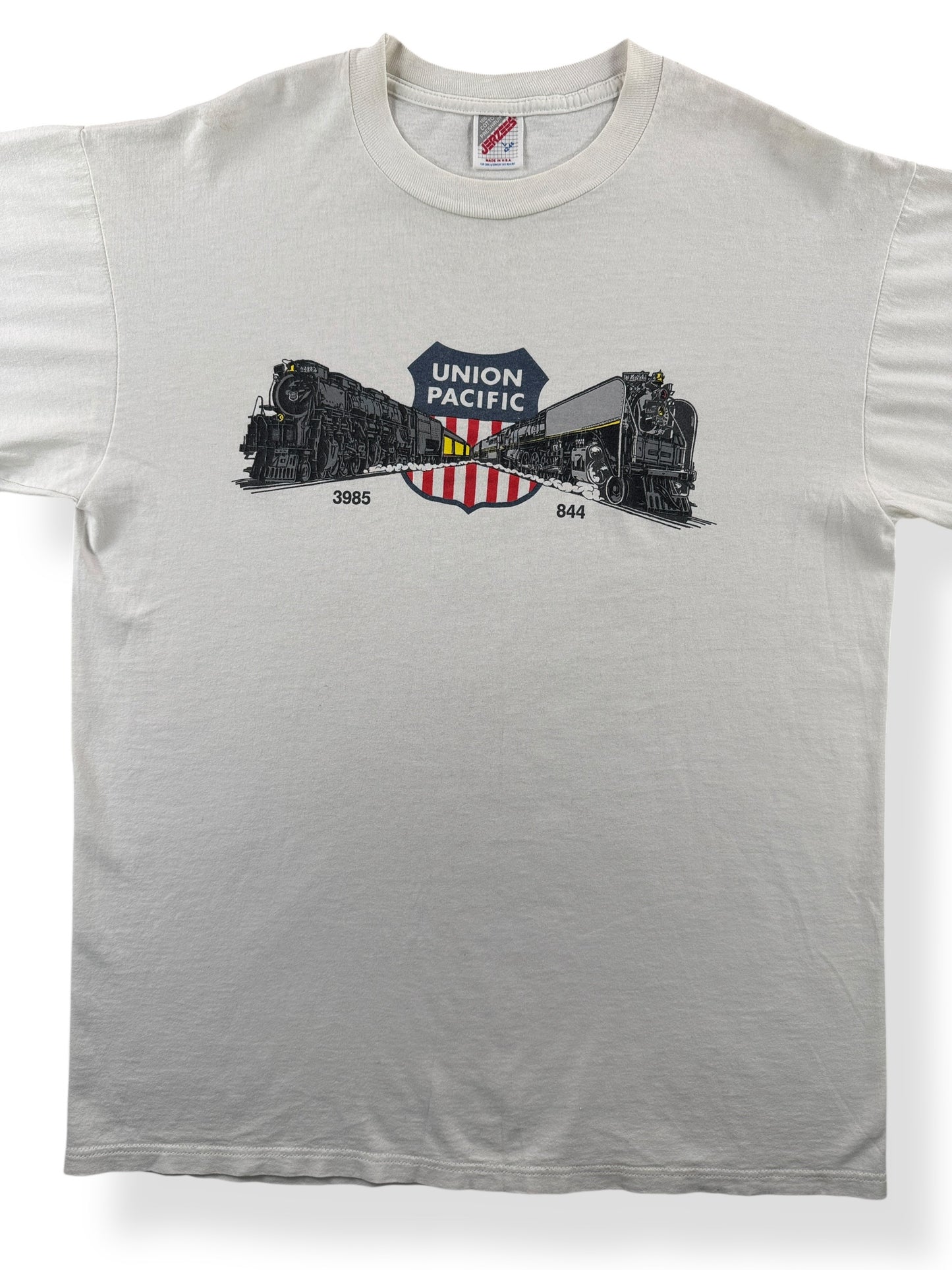 Front Close Up of Vintage Union Pacific Train Tee SZ L