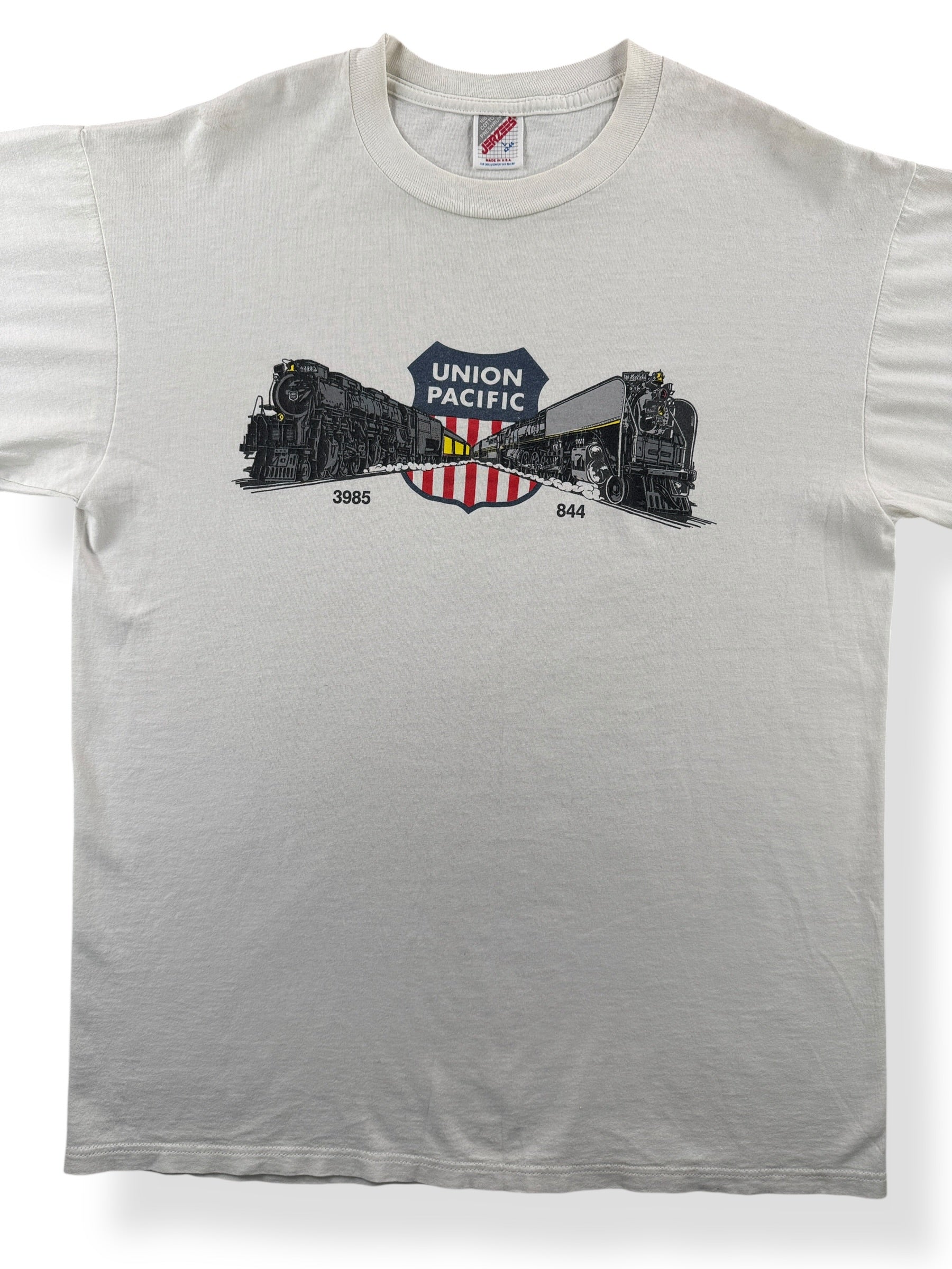 Front Close Up of Vintage Union Pacific Train Tee SZ L