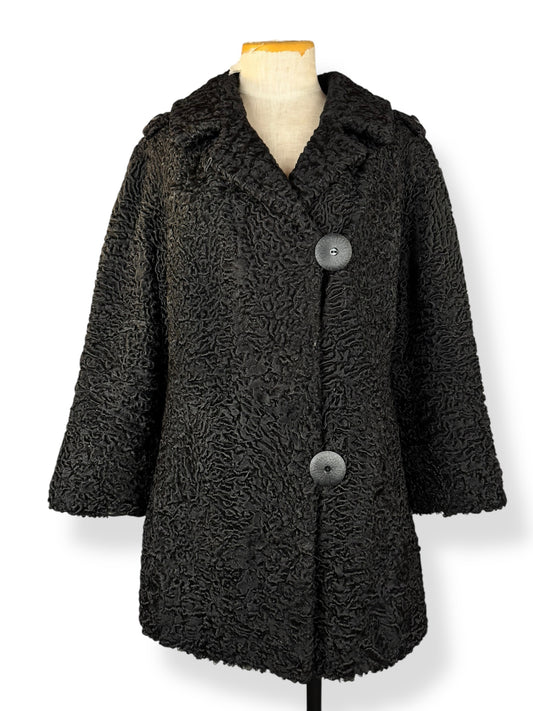 Front view of 1960s Uhlemann Furs Curly Lamb Coat L