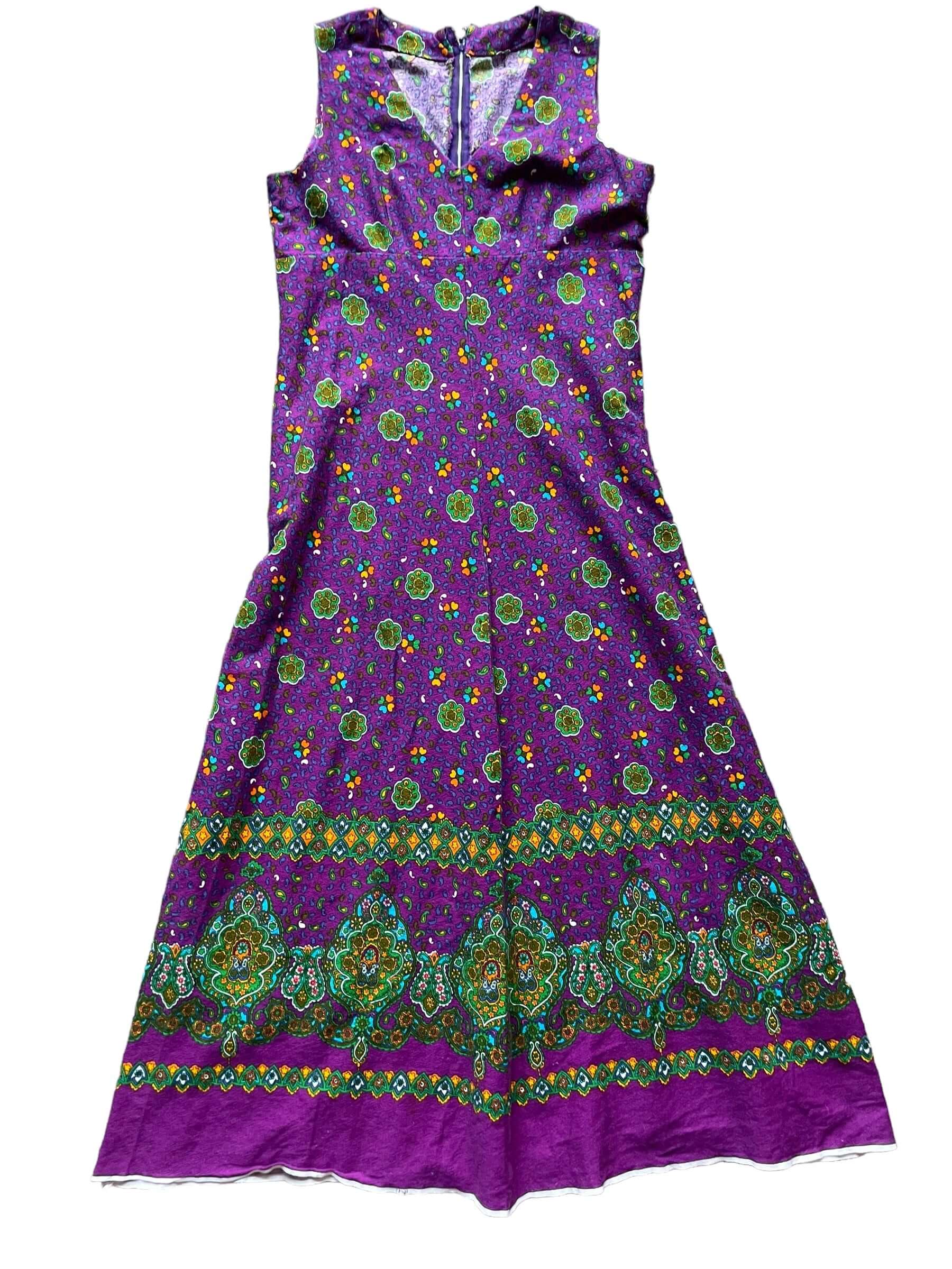 Front 1970s Purple Paisley Maxi Dress M-L