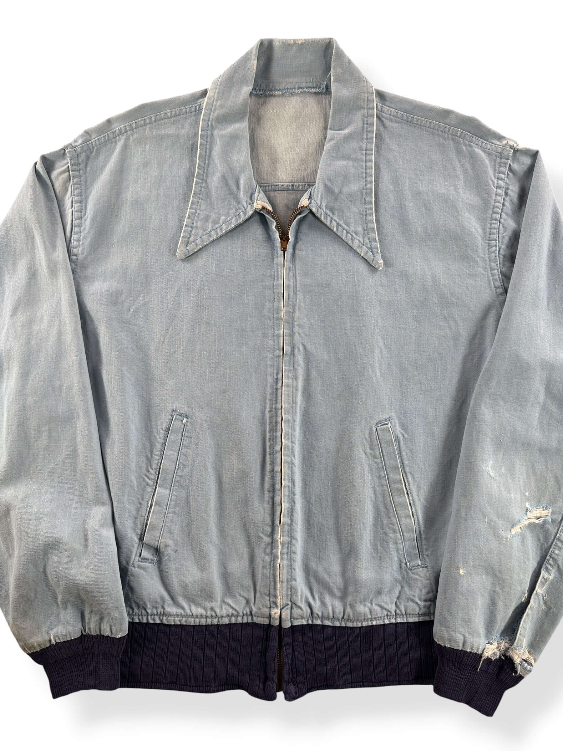 Front Close Up of Vintage 50s Chambray Ricky Style Jacket SZ L