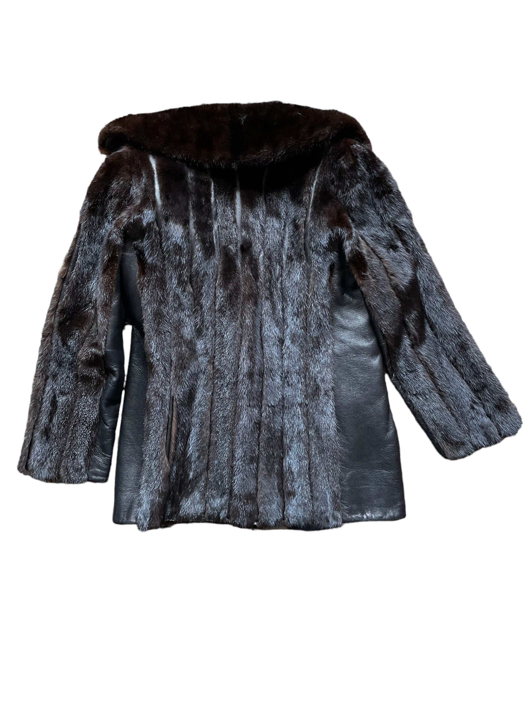 Full back view of Vintage 1940s-50s Leather and Fur Belted Coat SZ M-L | Seattle True Vintage | Barn Owl Vintage Coats