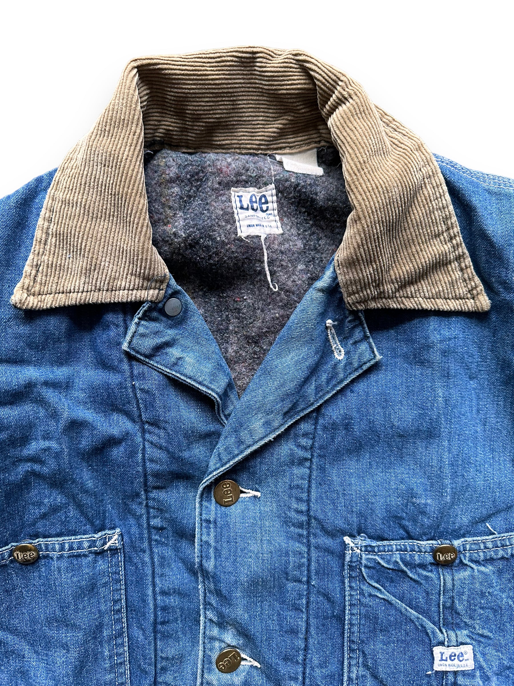 Tag View on Vintage Blanket Lined Lee Denim Chore Jacket SZ XL| Vintage Denim Workwear | Seattle Vintage Workwear