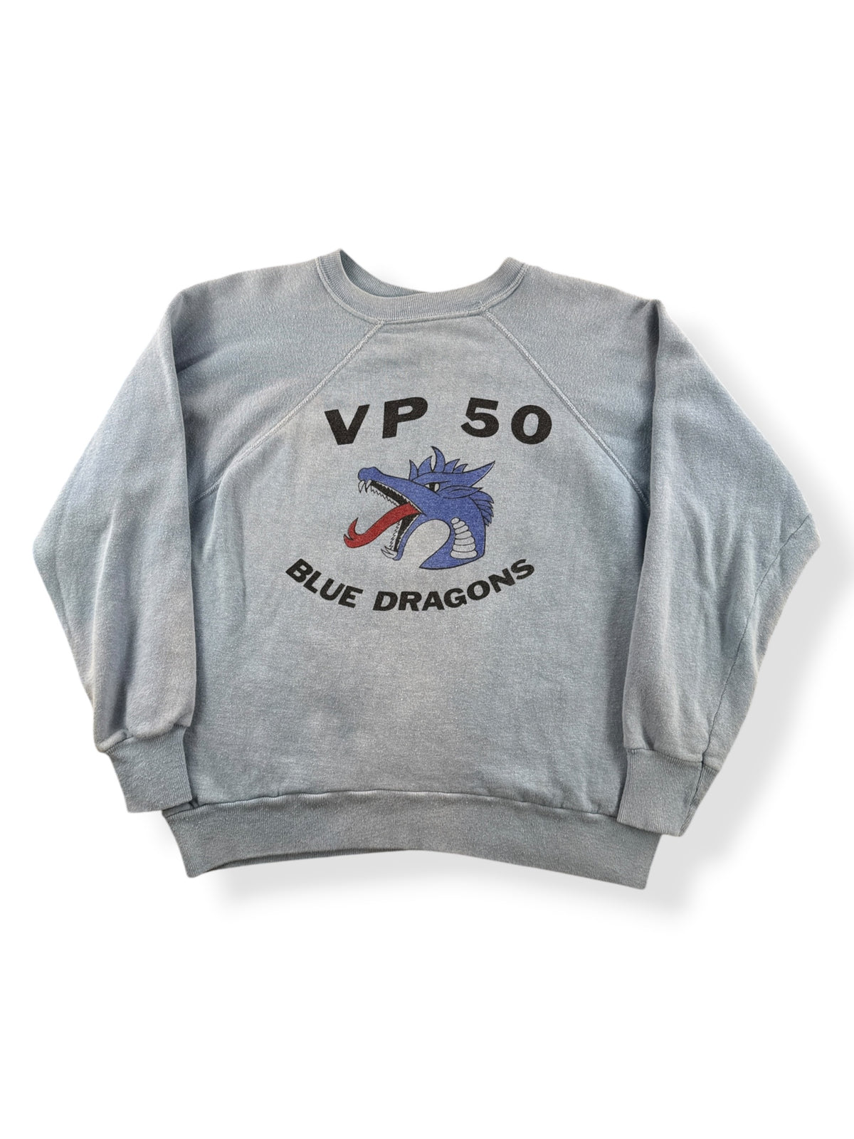 Front of Vintage 70s VP 50 Blue Dragons Crewneck SZ L (Fits S)
