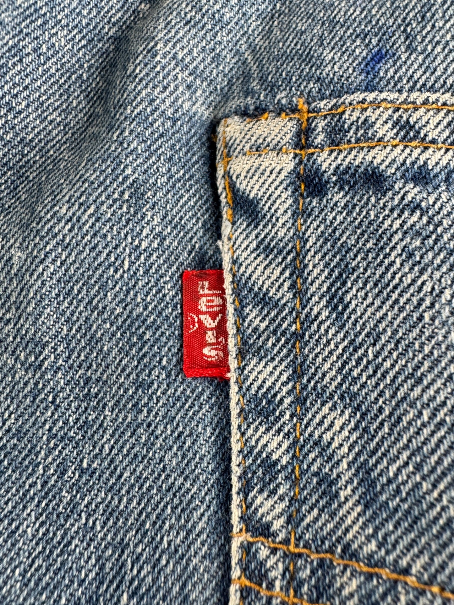 Small E on Vintage Double Stitch 80s Levis 501 Redline Jeans W38