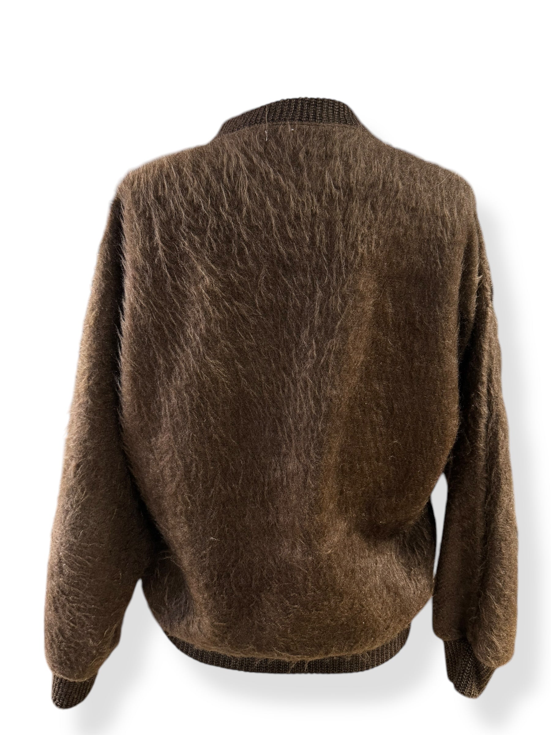 Back view of 1980s Brown Acrylic Mohair Cardigan L