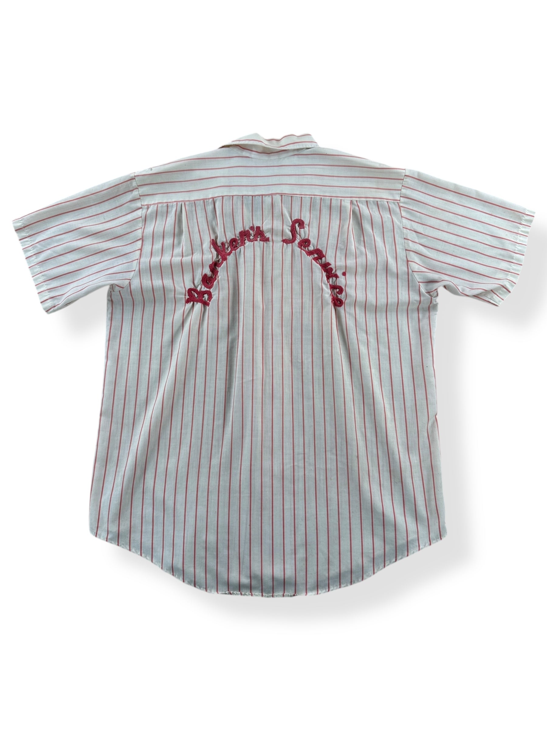 Back of Vintage Banker's Service Pinstripe Work Shirt SZ XL
