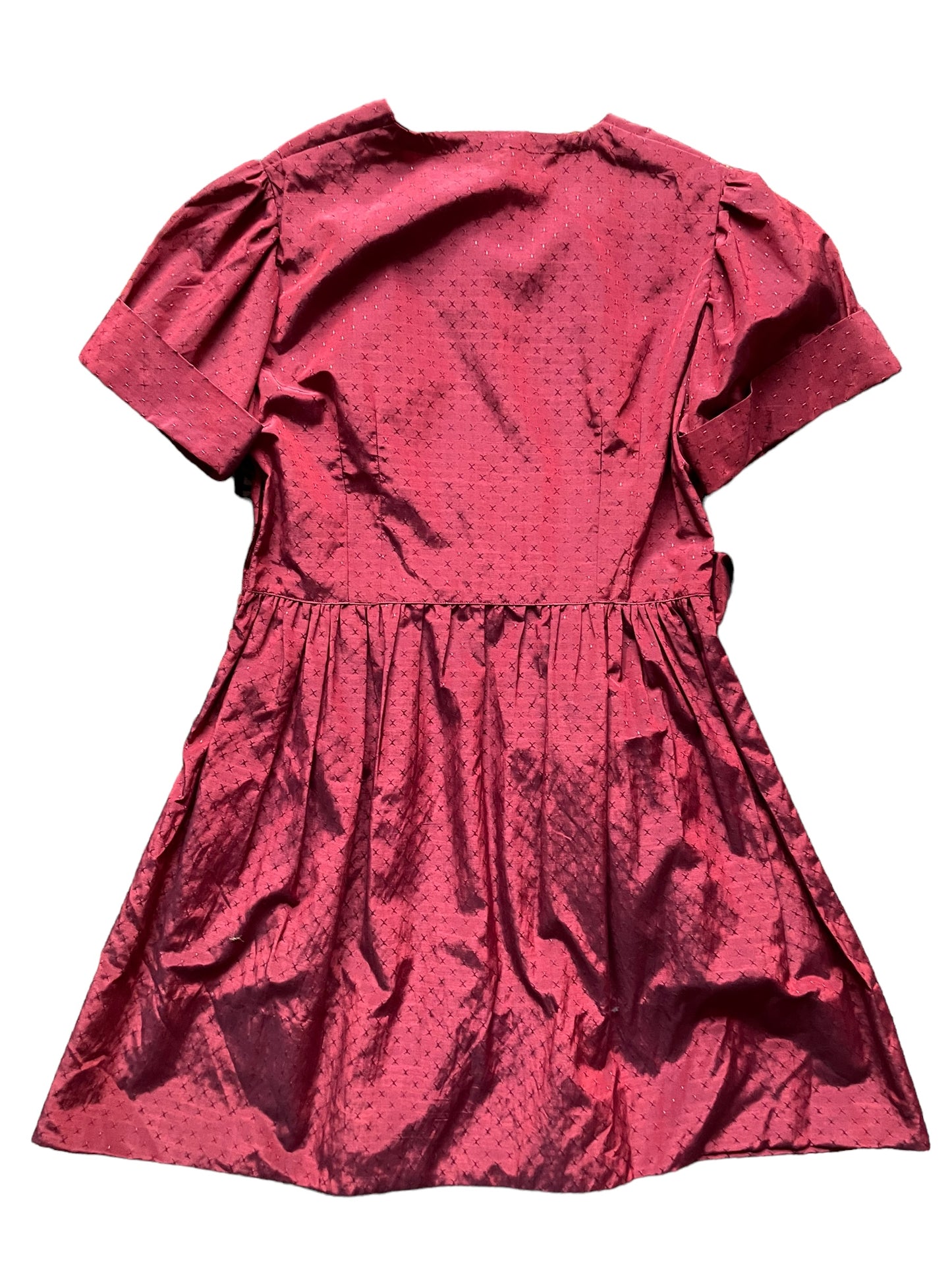 Full back view of Vintage 1950s Handmade Red Satin Dress  SZ M |  Barn Owl Vintage Dresses | Seattle Ladies Vintage Clothing