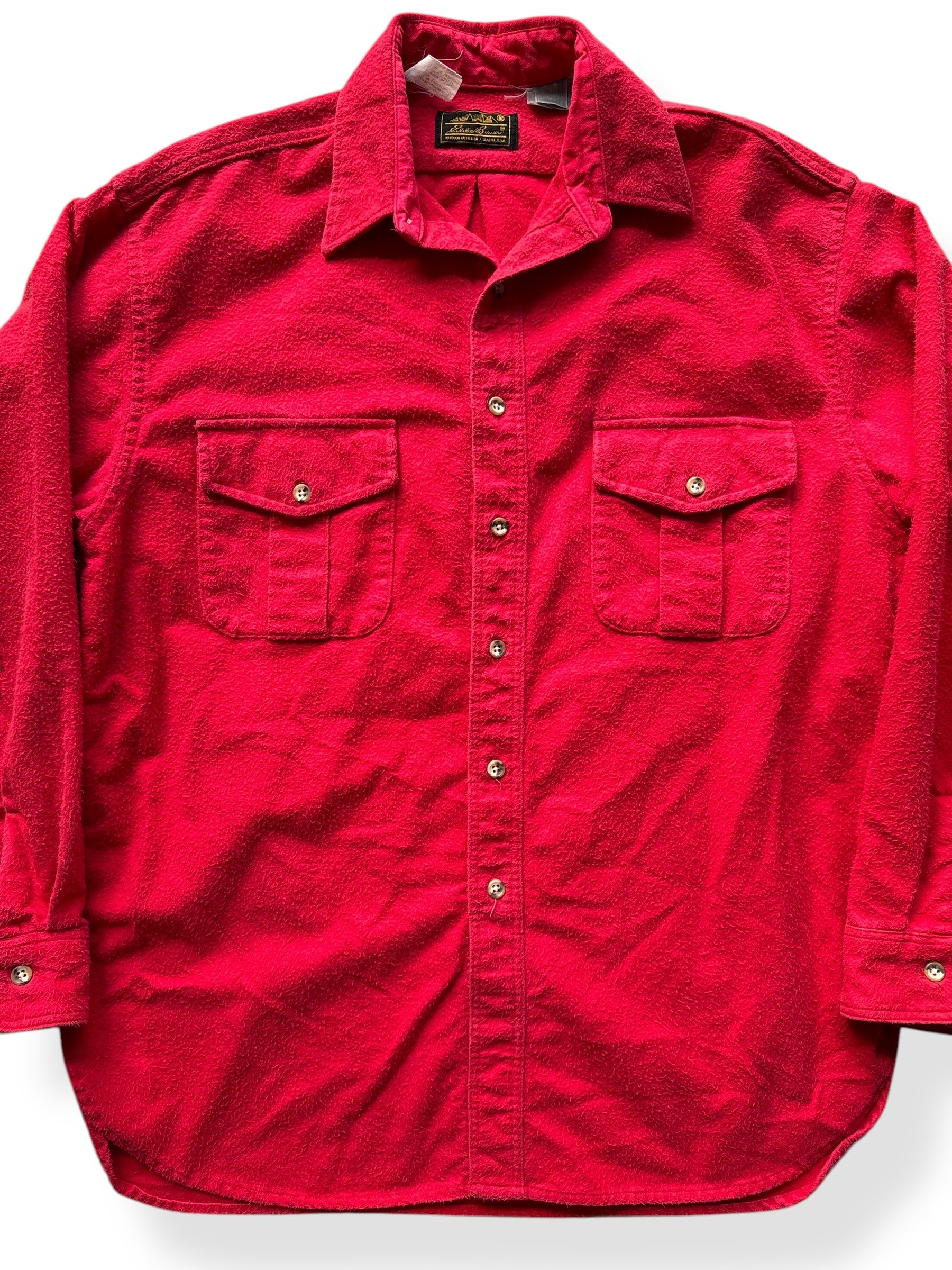 Front Close Up of Vintage Red Eddie Bauer Chamois Shirt SZ XL
