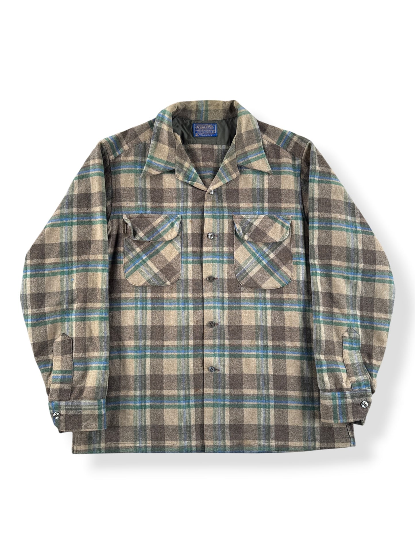 Front of Vintage Brown & Green Pendleton Board Shirt SZ L - AS IS