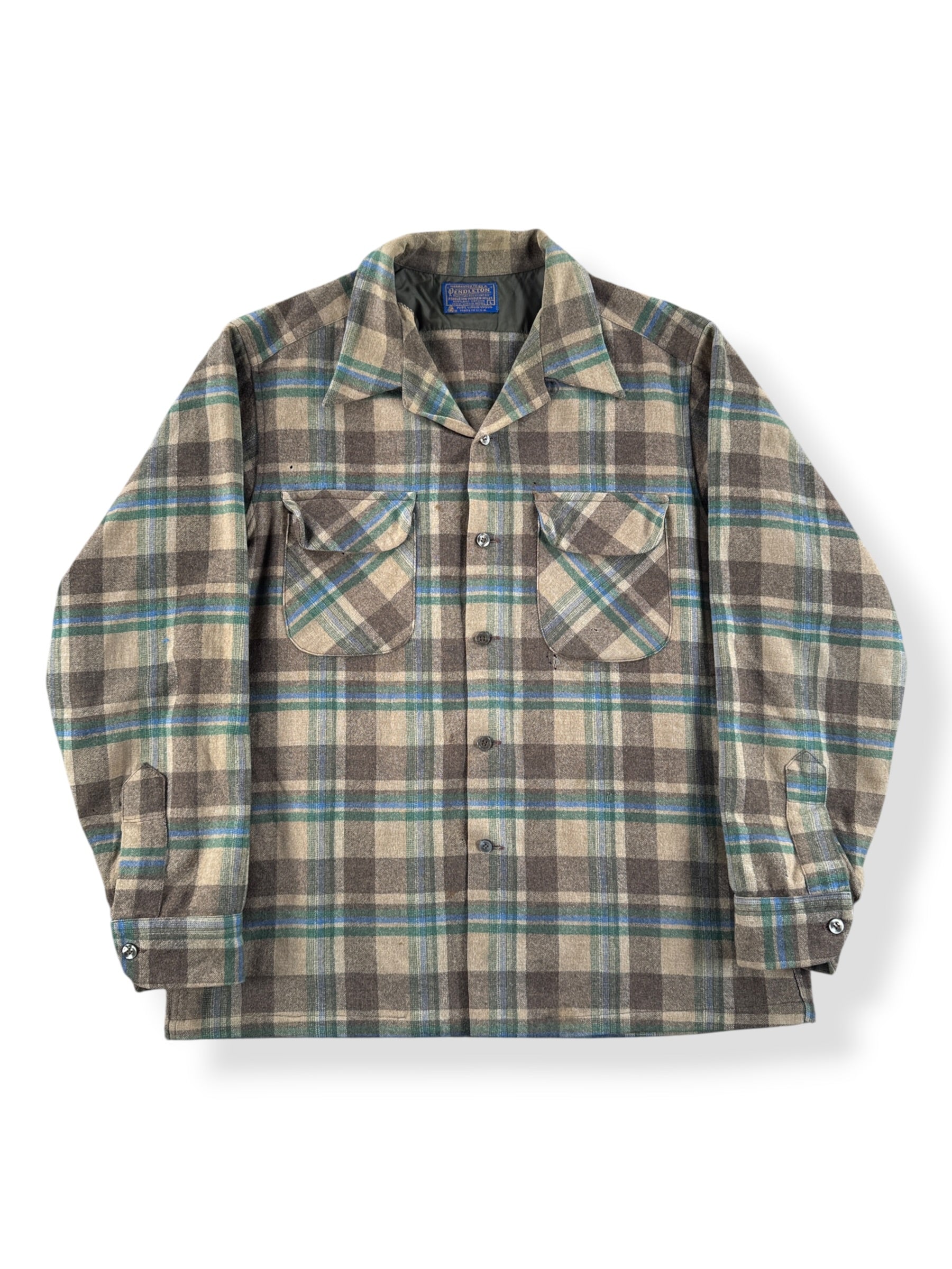 Front of Vintage Brown & Green Pendleton Board Shirt SZ L - AS IS