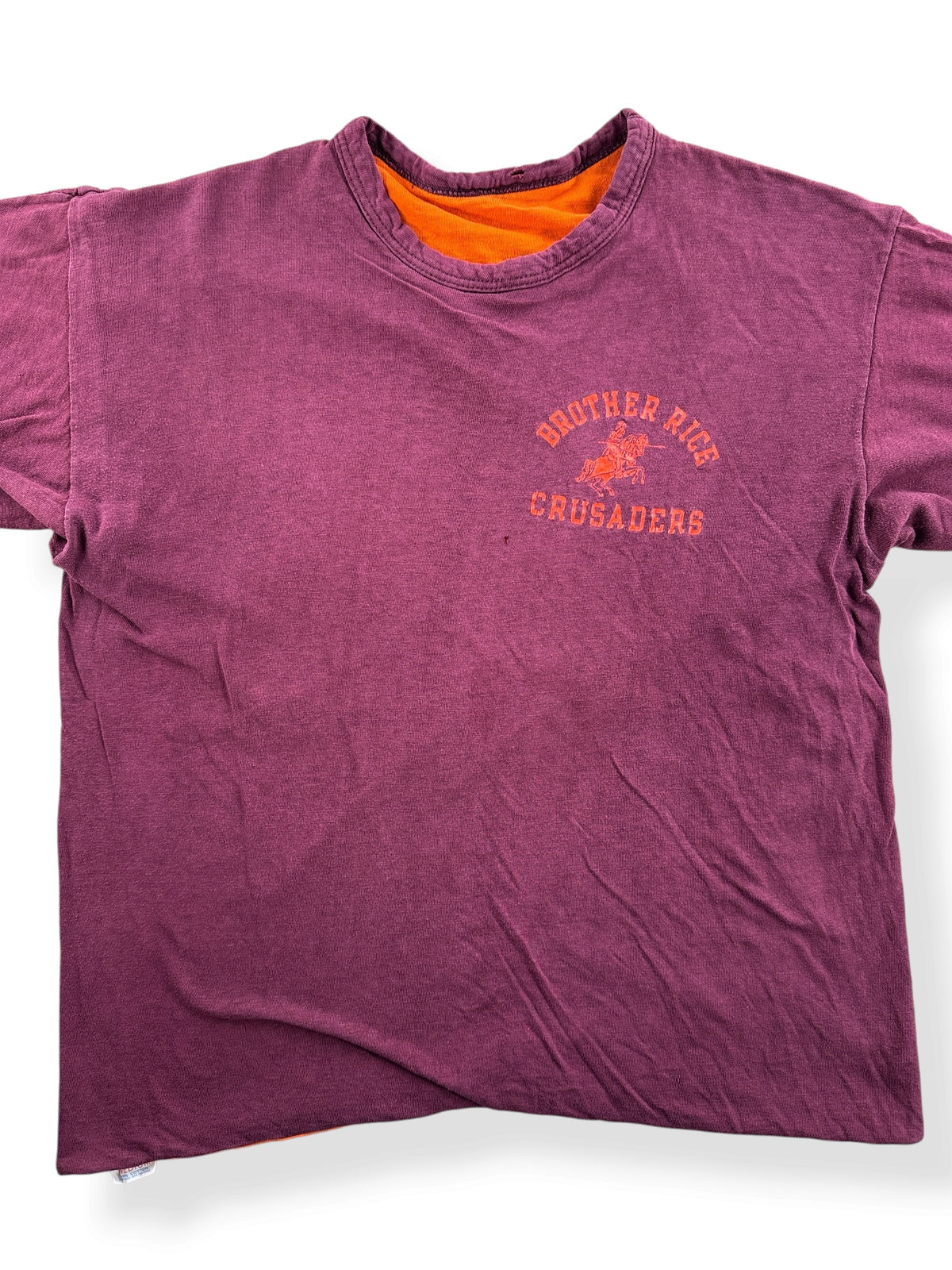 Close-up of Vintage Champion Blue Bar Burgundy Reversible Tee SZ M
