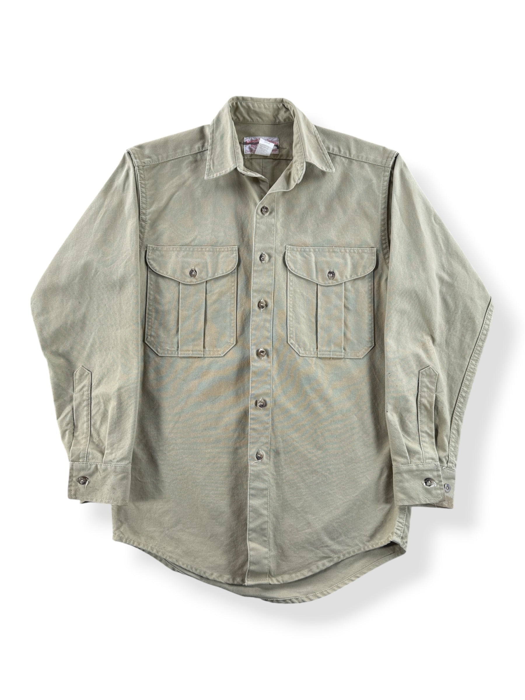 Front of Vintage Filson Khaki Dry Tin Shirt SZ S