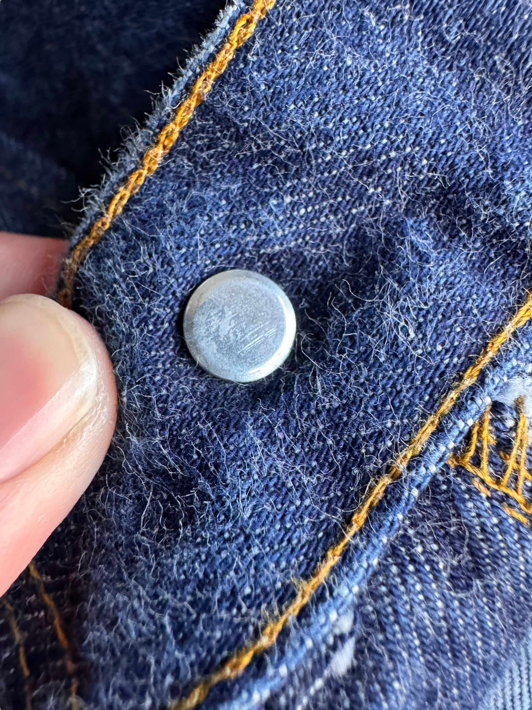 Button on Vintage Double Stitch Levis 501 Redlines W54 L30