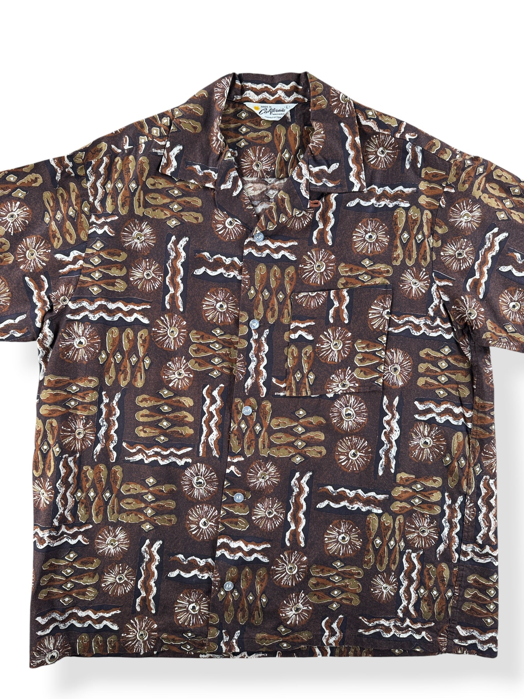 Front Close Up of Vintage California Cotton Aloha Shirt SZ L