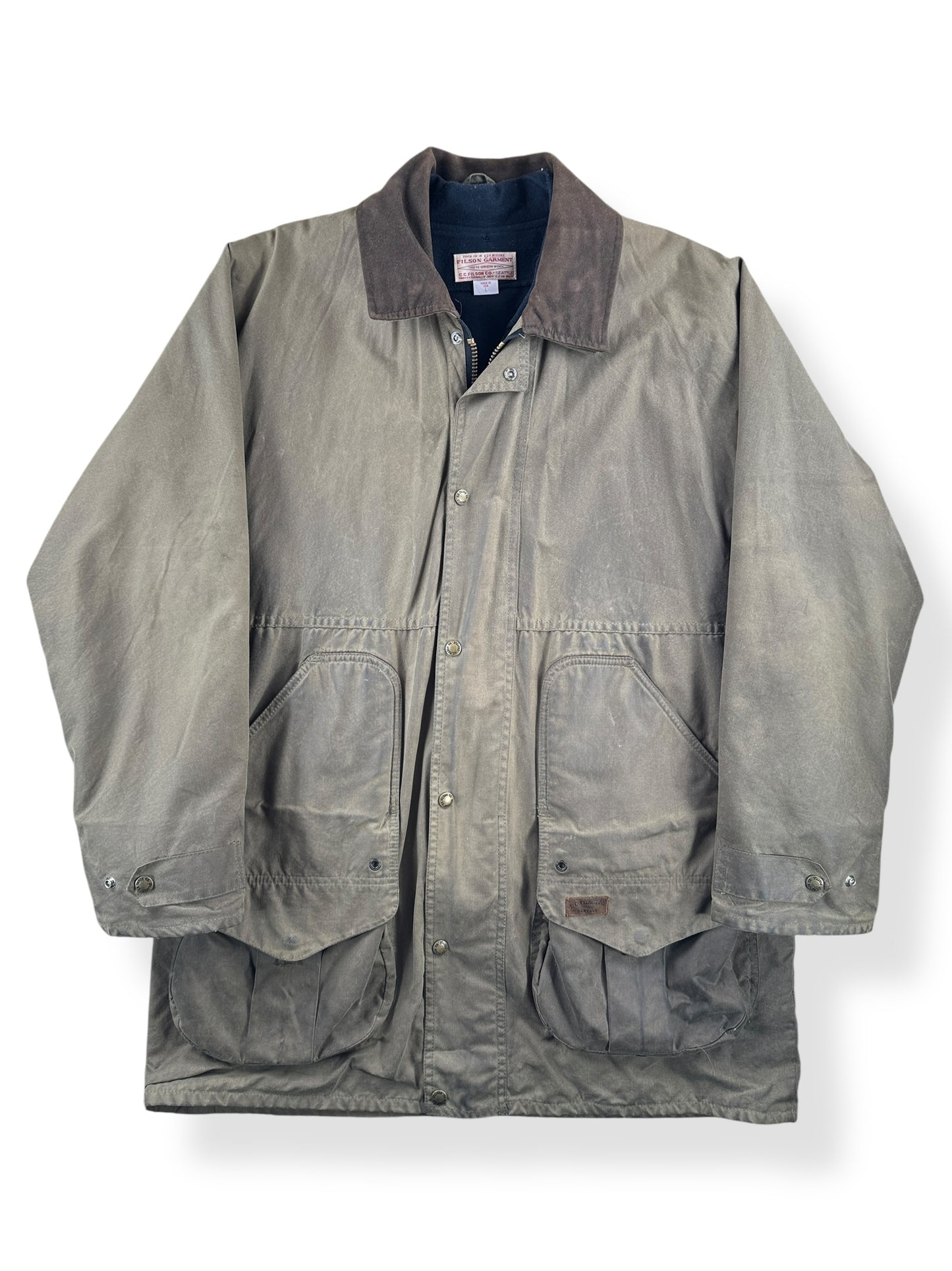 Front of Green Label Filson Foul Weather Coat with Liner SZ L