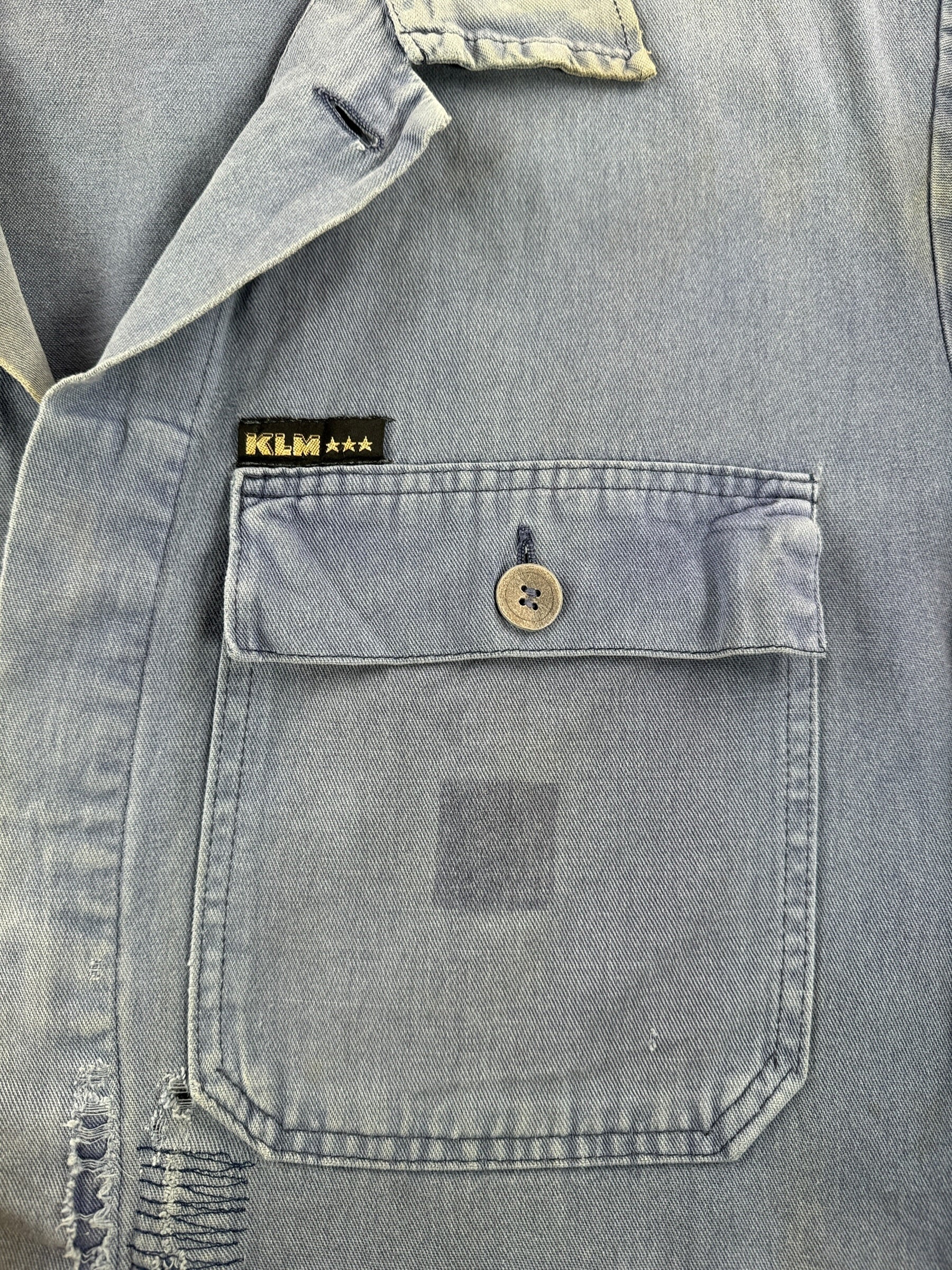 Pocket on Vintage Distressed KLM French Chore Coat SZ XL