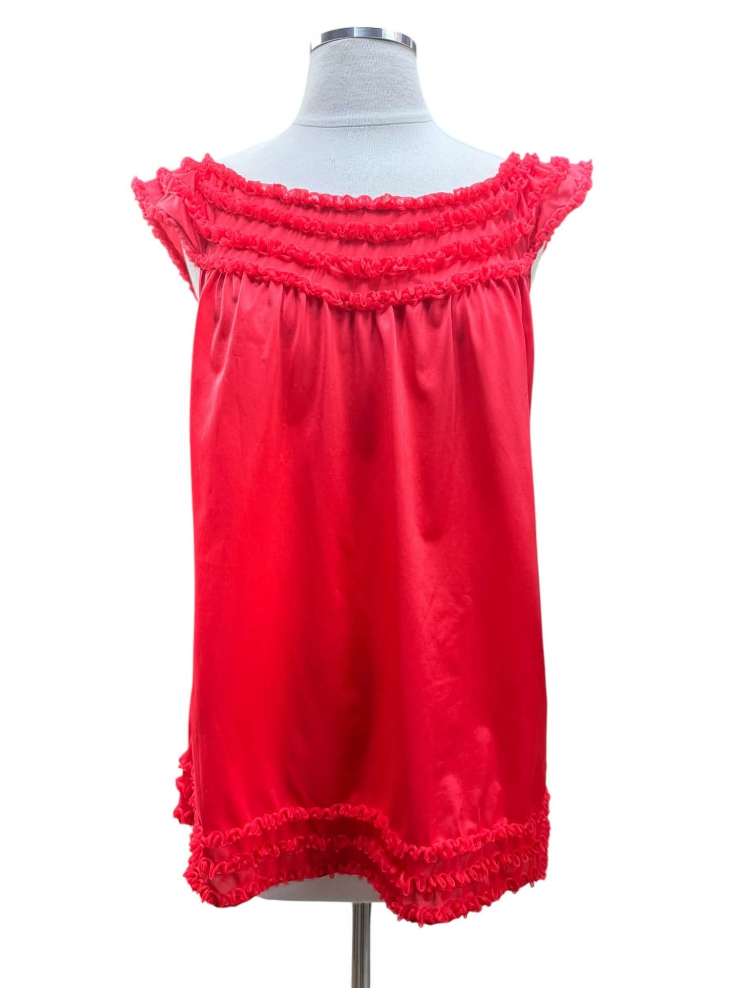 Front view of 1960s Red Ruffle Nighty Top L