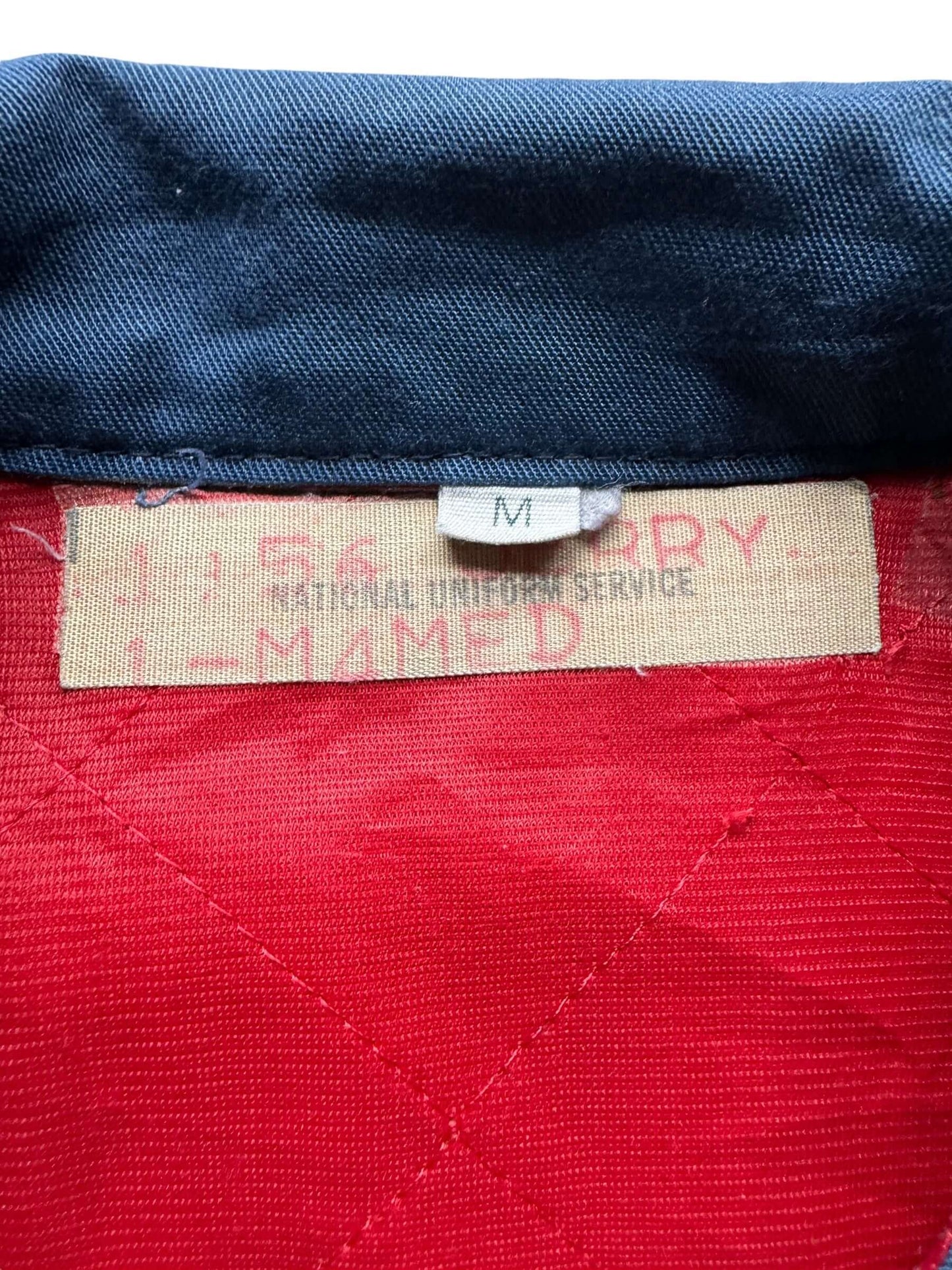 tag on Vintage Distressed Jerry's Muffler Shop Quilt Lined Jacket SZ M