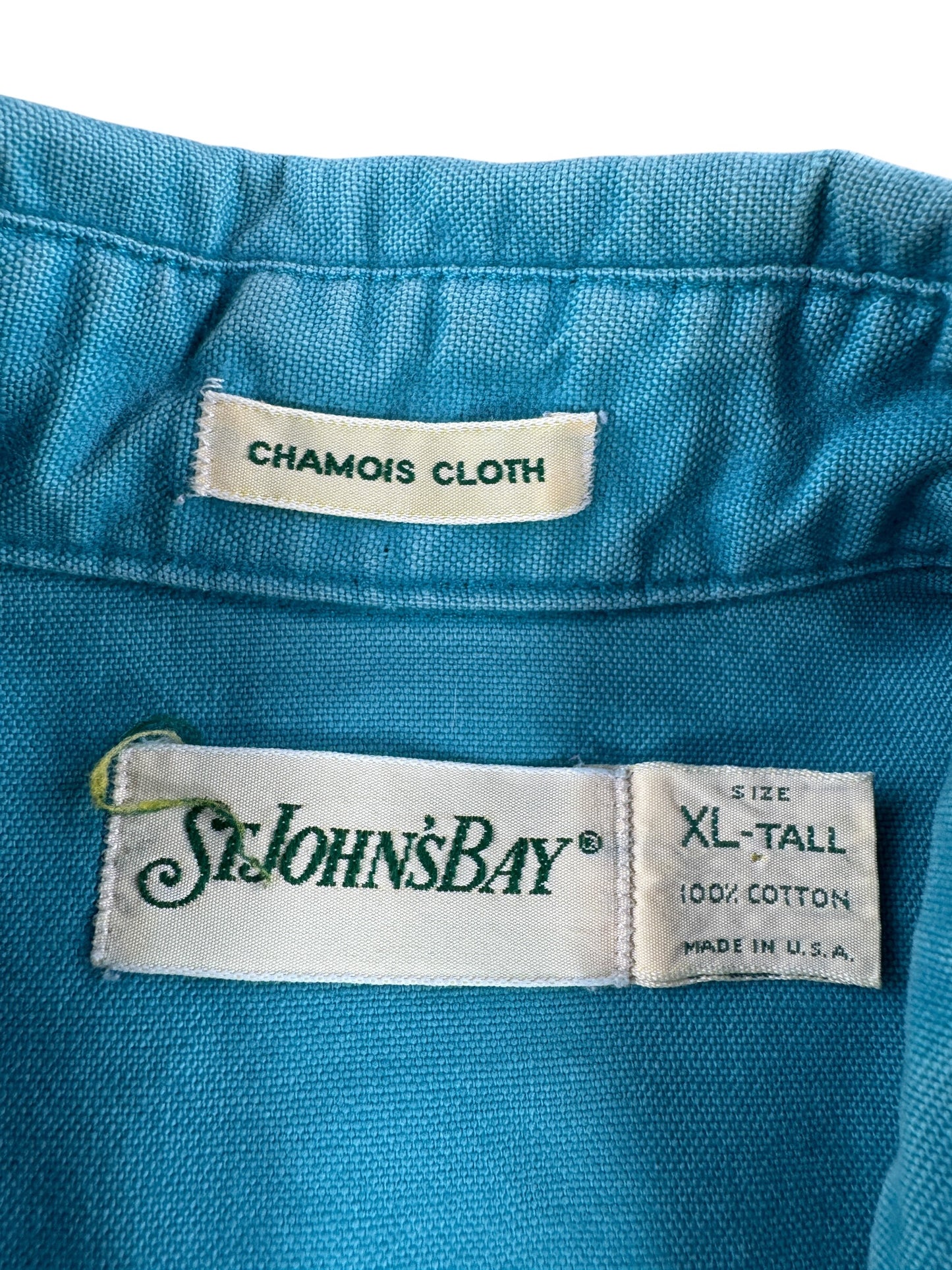 Tag on Vintage St. John's Bay Teal Chamois Shirt SZ XL Tall