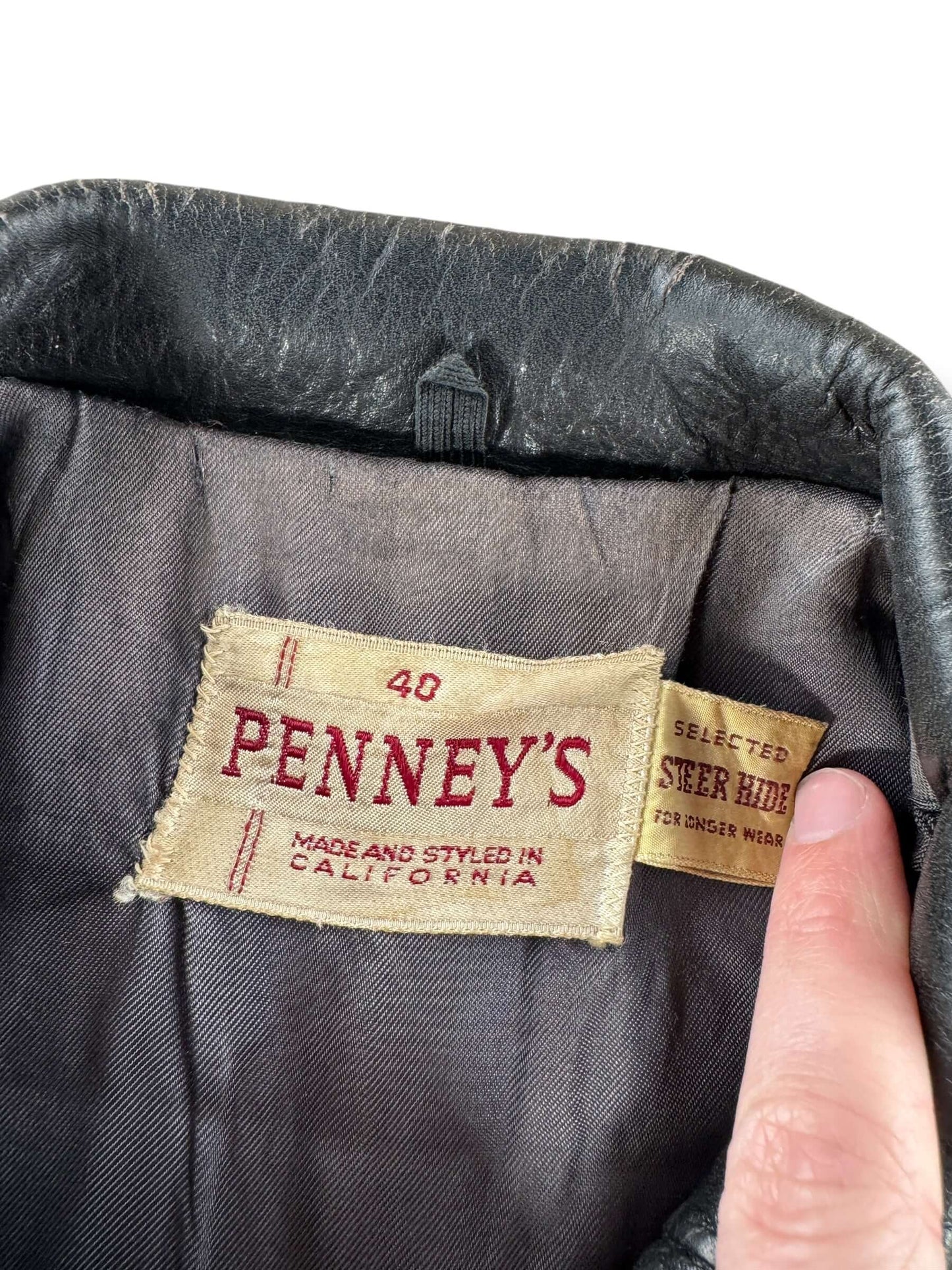 Tag on Vintage 50s Penny's Leather Jacket SZ 40