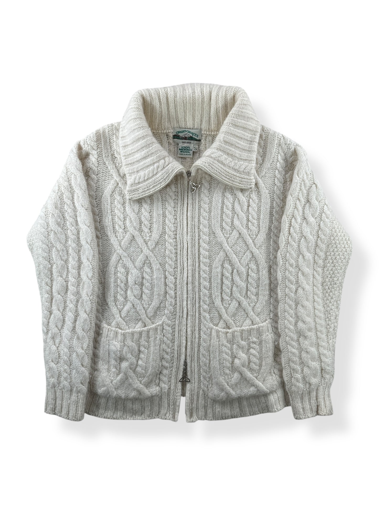 Front of Vintage Zip Up Irish Wool Sweater SZ S