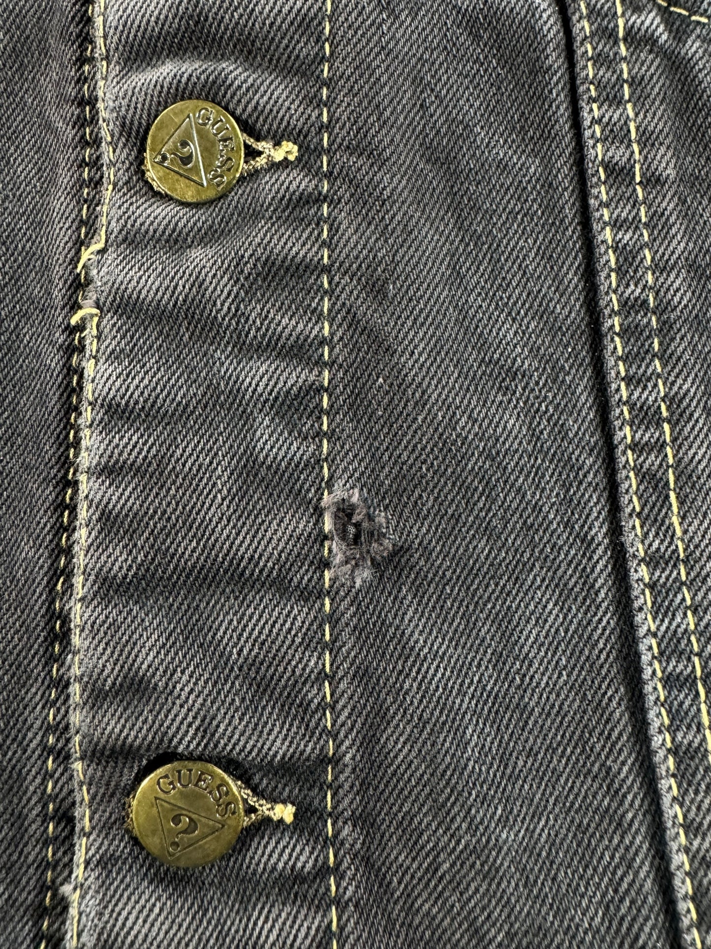 Hole on Vintage Guess Black Denim Jacket SZ M