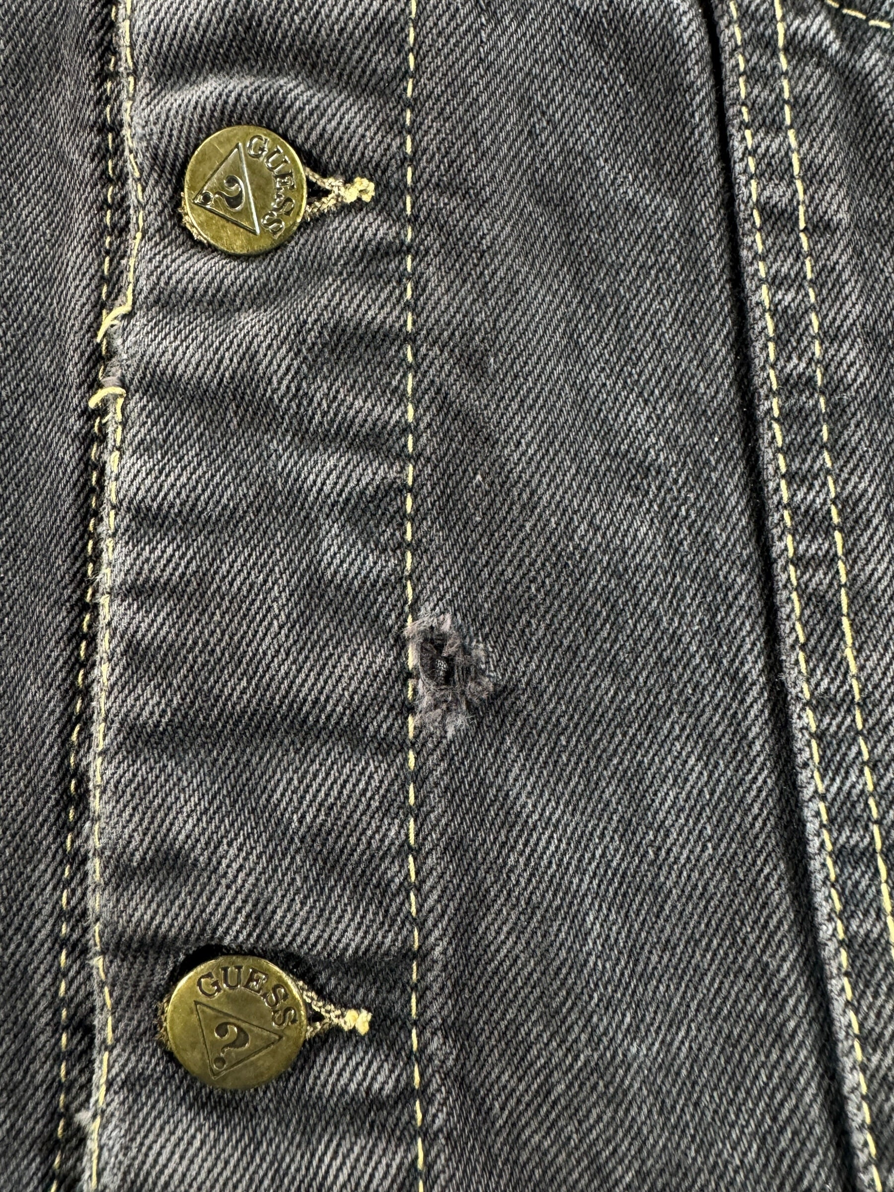Hole on Vintage Guess Black Denim Jacket SZ M