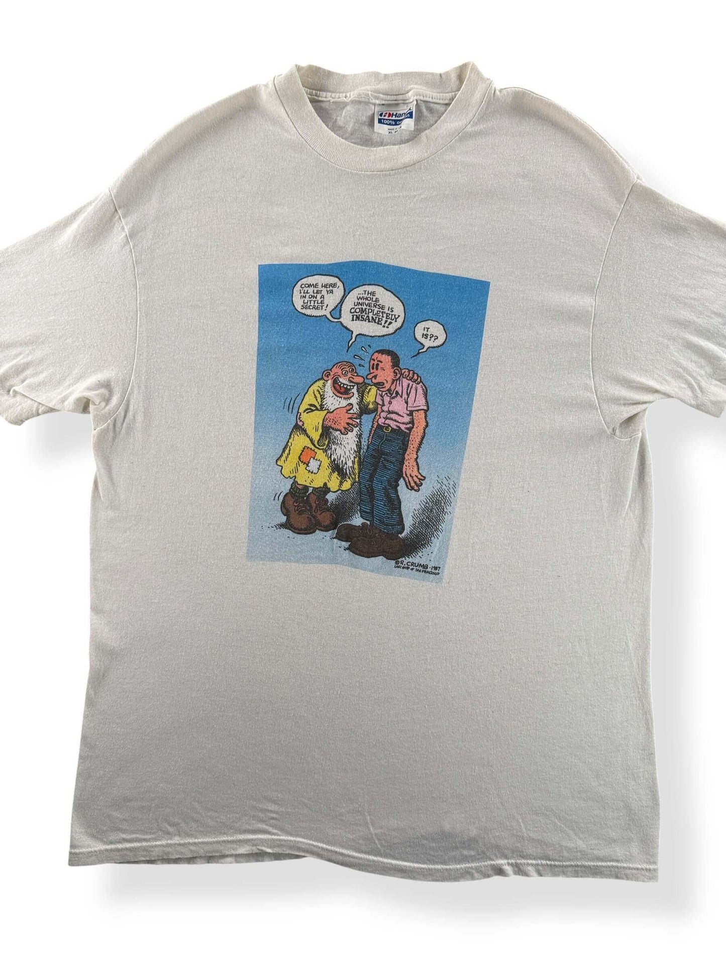 Front Close Up of Vintage 1987 R. Crumb Mr Natural Tee SZ XL (Fits L)