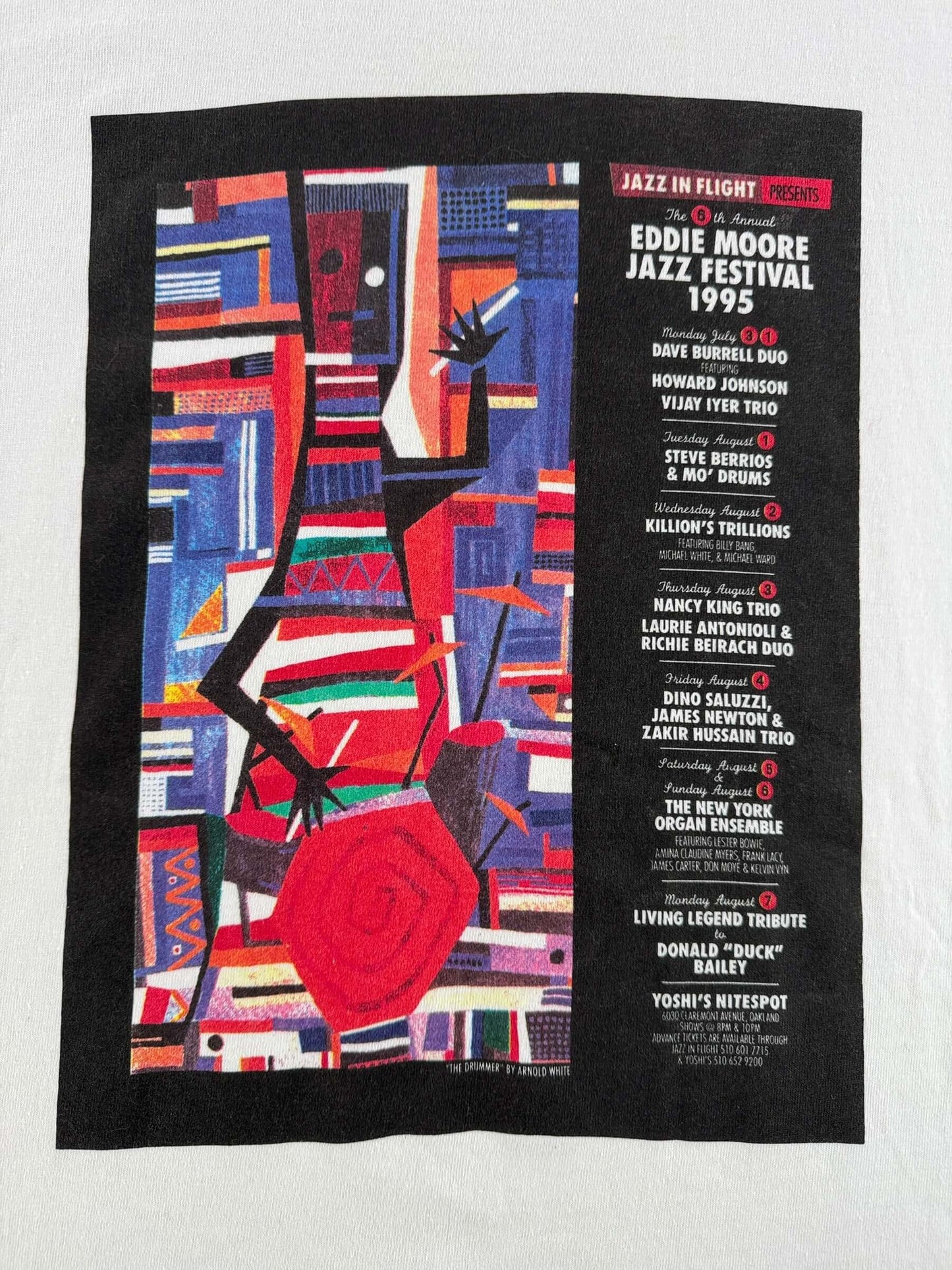 Graphic of Vintage 1995 Eddie Moore Jazz Festival Tee SZ XL