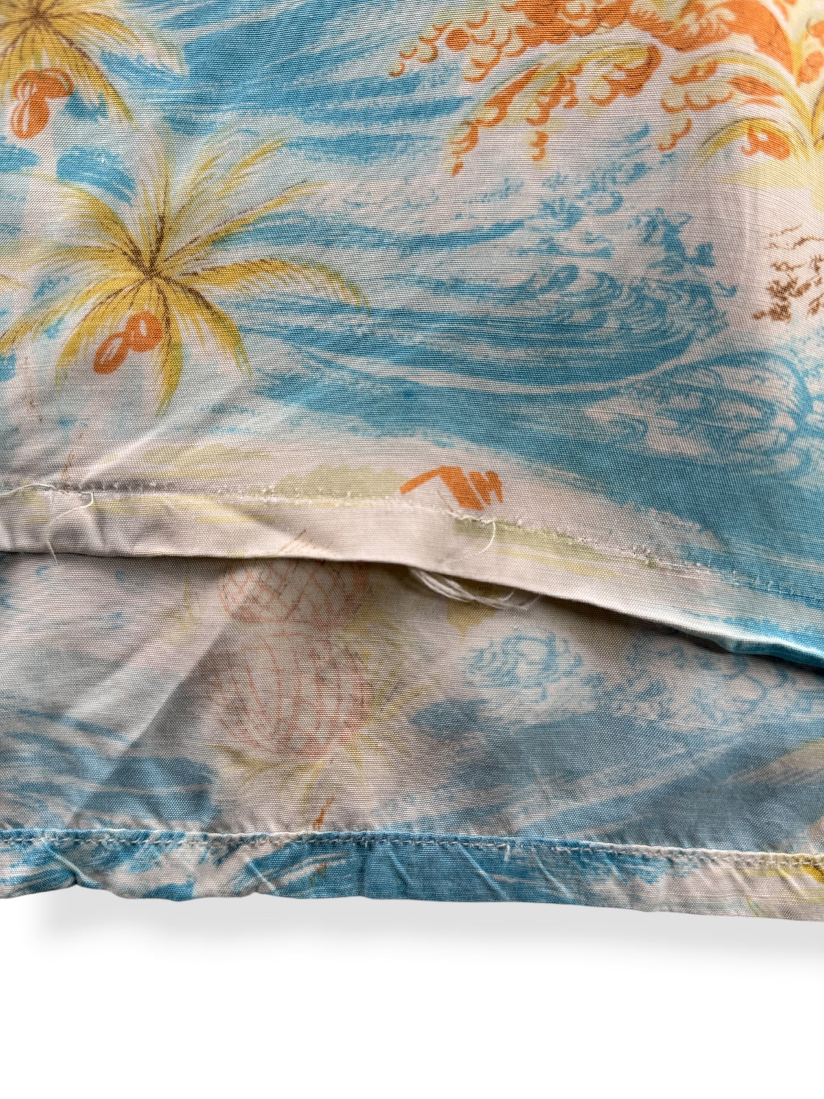 Ware on hem of Vintage Thrashed Aloha Shirt SZ L - AS IS