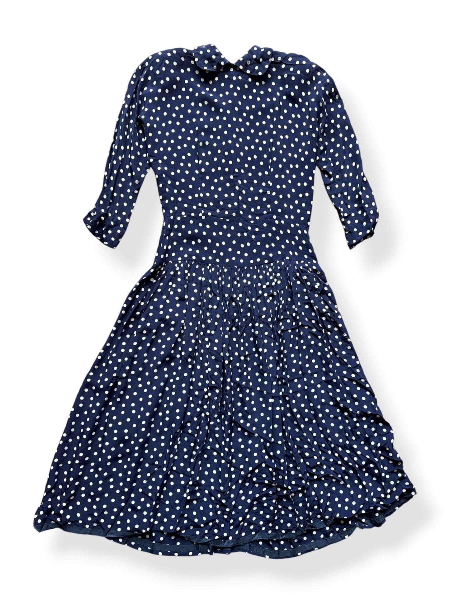 Front of Vintage 1940s Rayon Drop Waist Polka Dot Dress