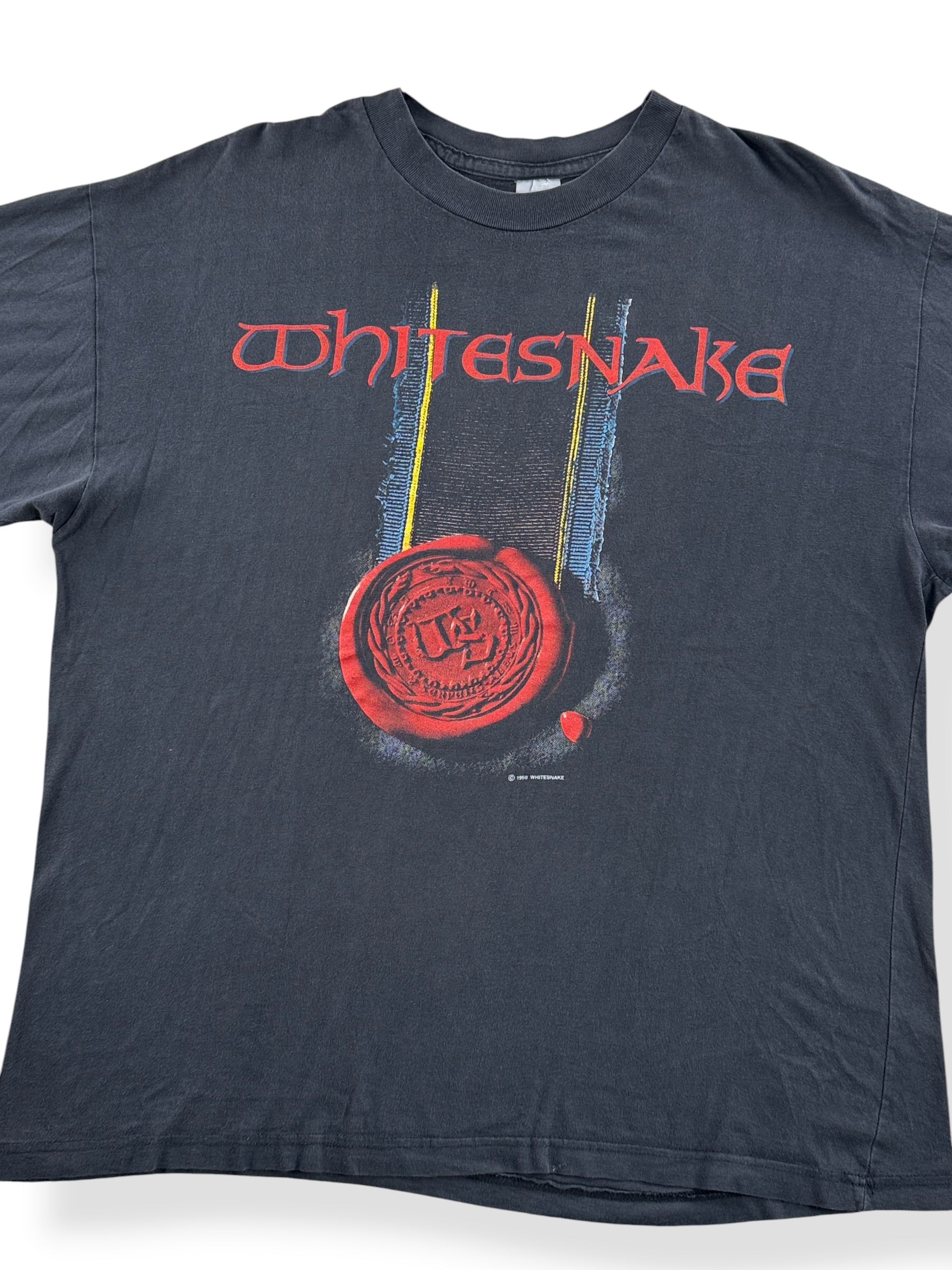 Front Close Up of Vintage '90 Whitesnake Euro Tour Tee SZ L