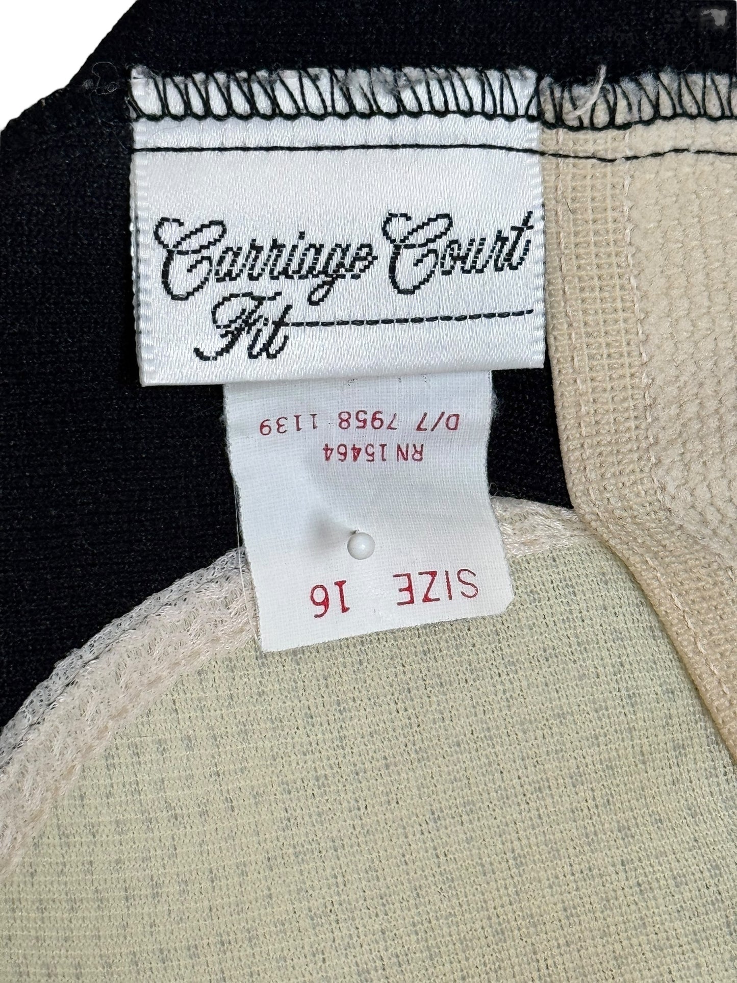 Tag of 1970s Black and White Carriage Court Piece Bathing Suit L