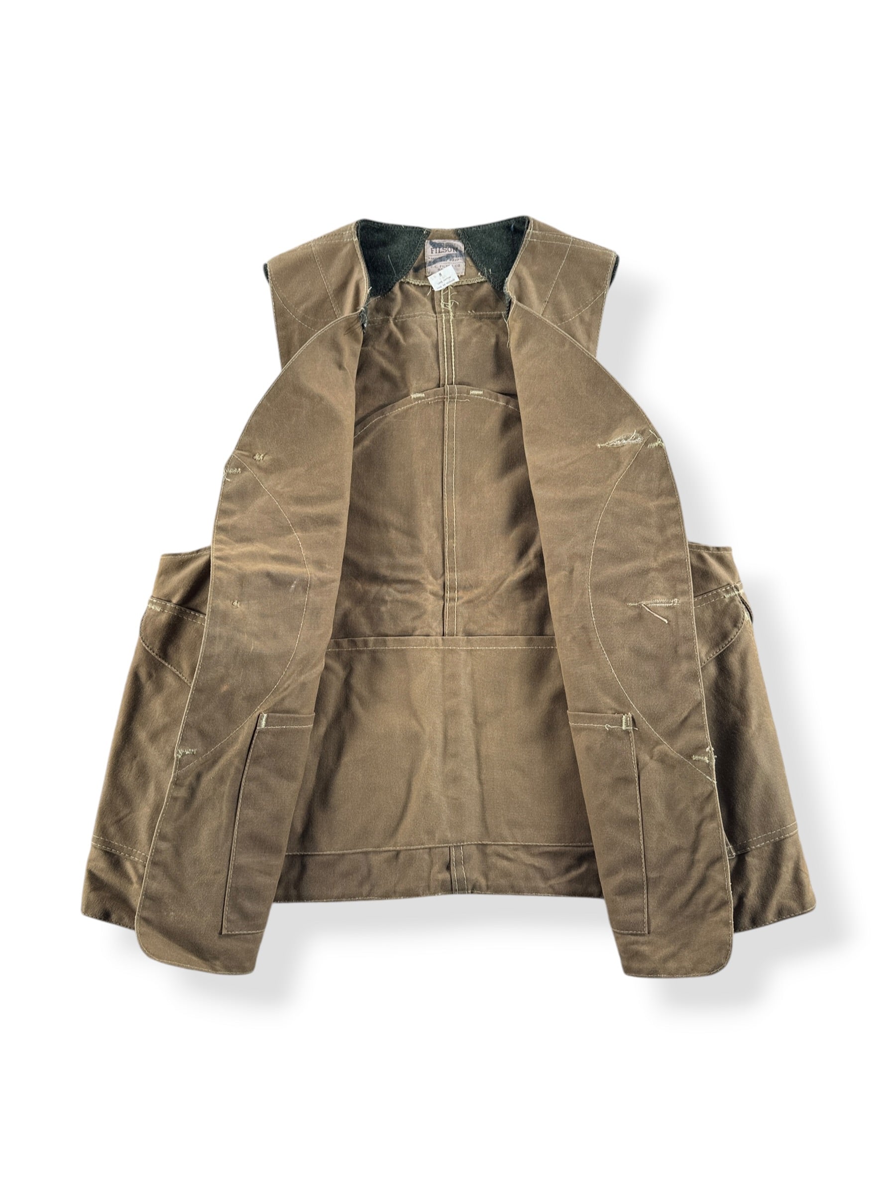 Inside of Vintage Filson Half Moon Tin Cloth Hunting Vest SZ M