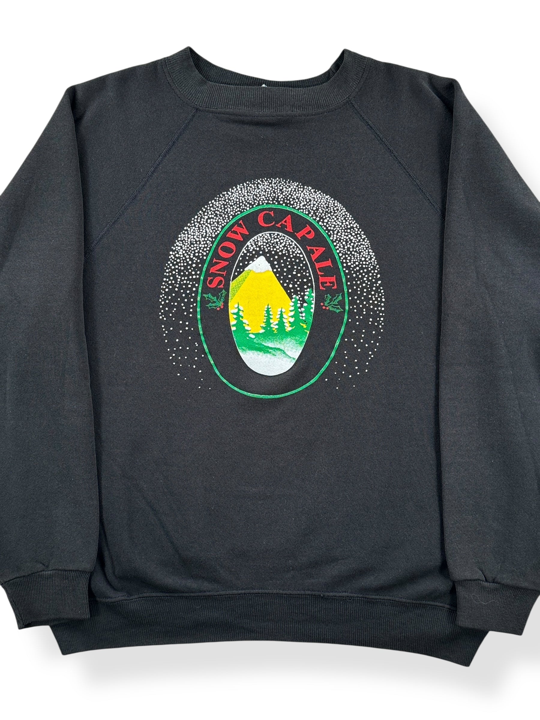 Front Close Up of Vintage Festive Snowcap Ale Crewneck SZ L