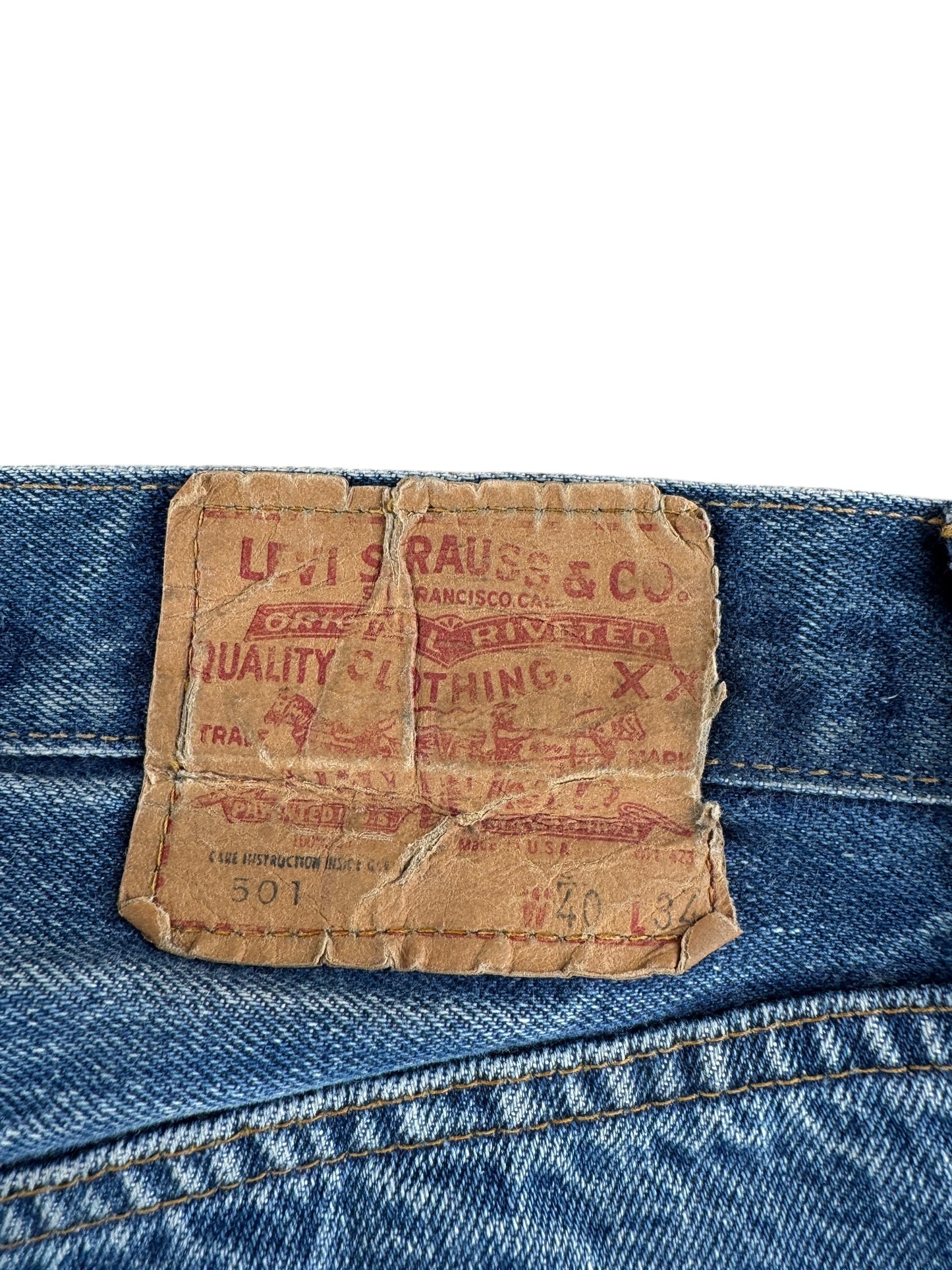 Back Patch on Vintage Double Stitch 80s Levis 501 Redline Jeans W38