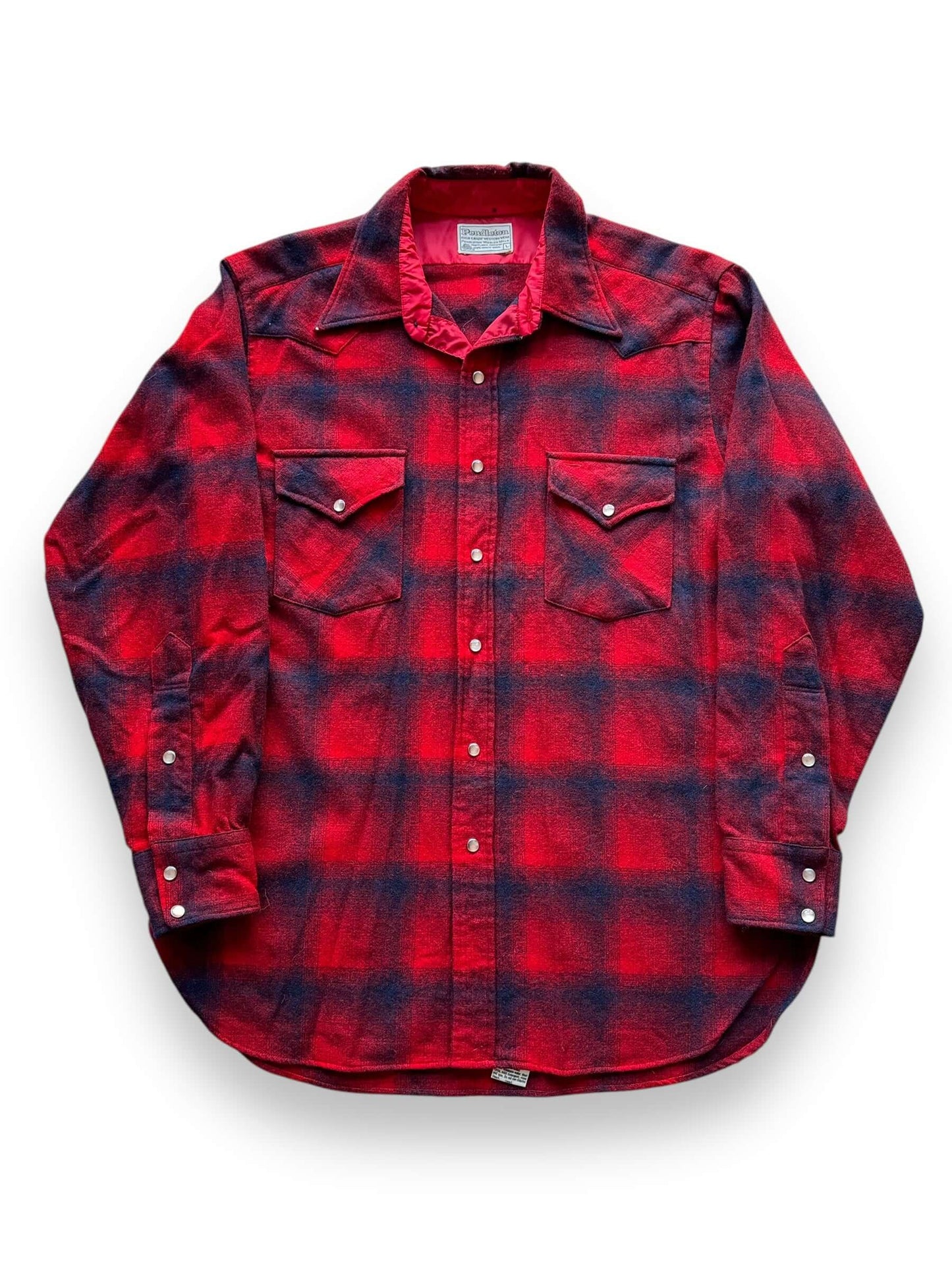 front of Vintage Pendleton Red Shadowplaid Pearlsnap Flannel SZ L