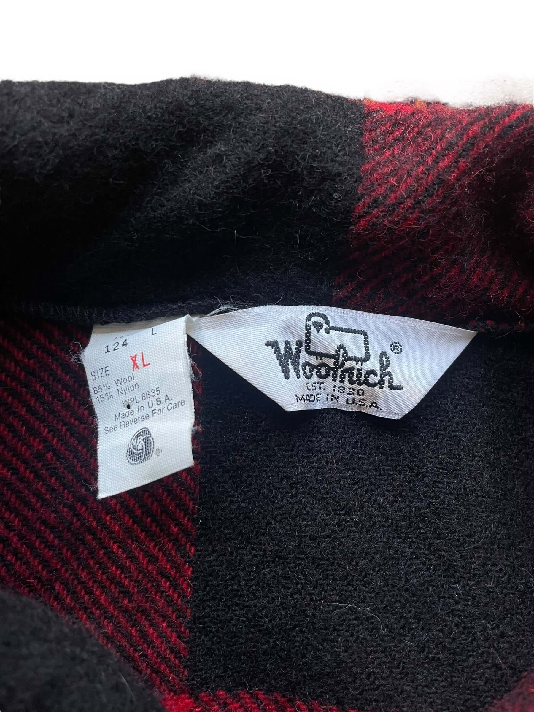 tag on Vintage Woolrich Buffalo Plaid Wool Jacket SZ XL