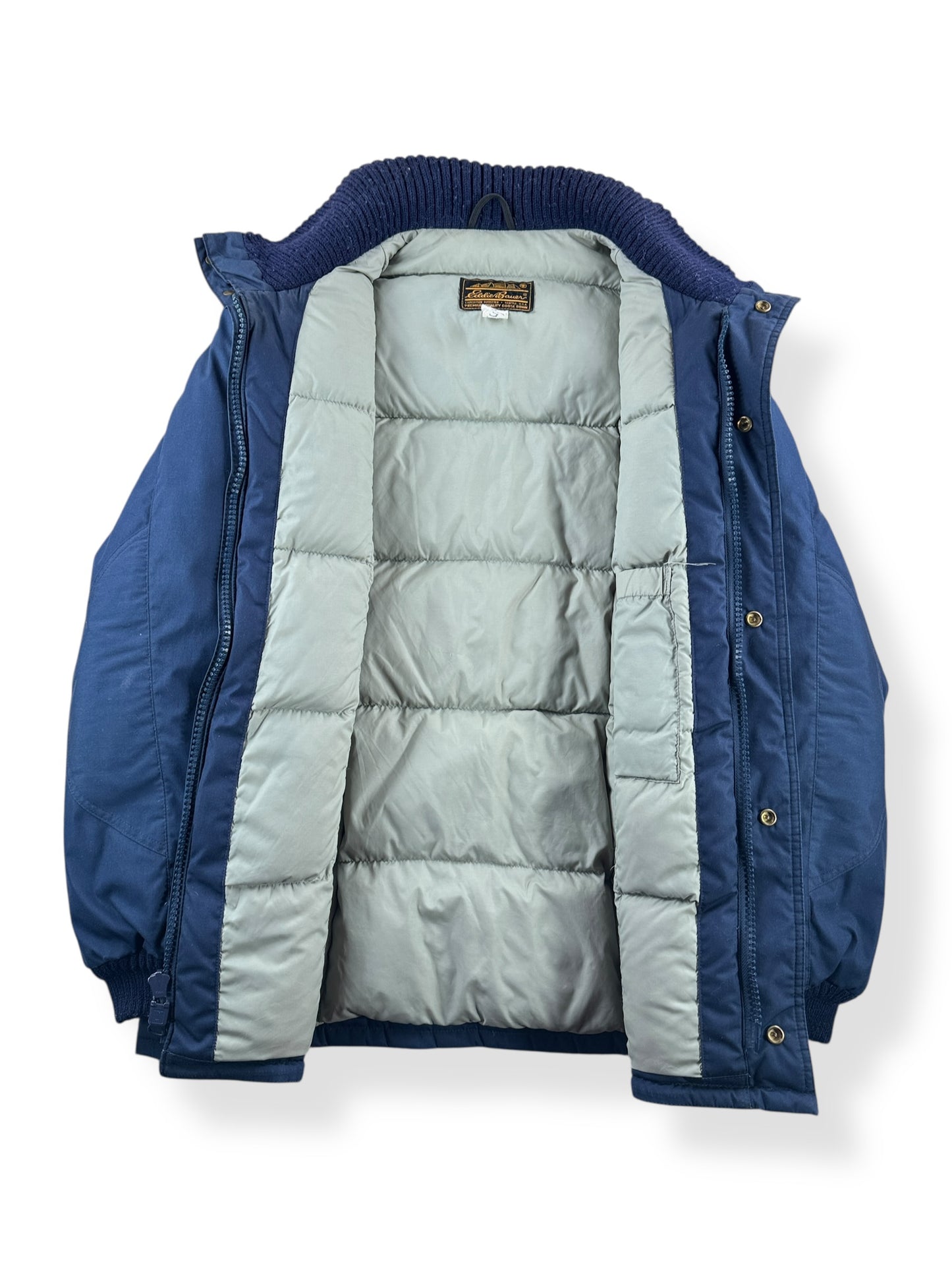 Inside of Vintage Navy Blue Eddie Bauer Down Coat SZ L