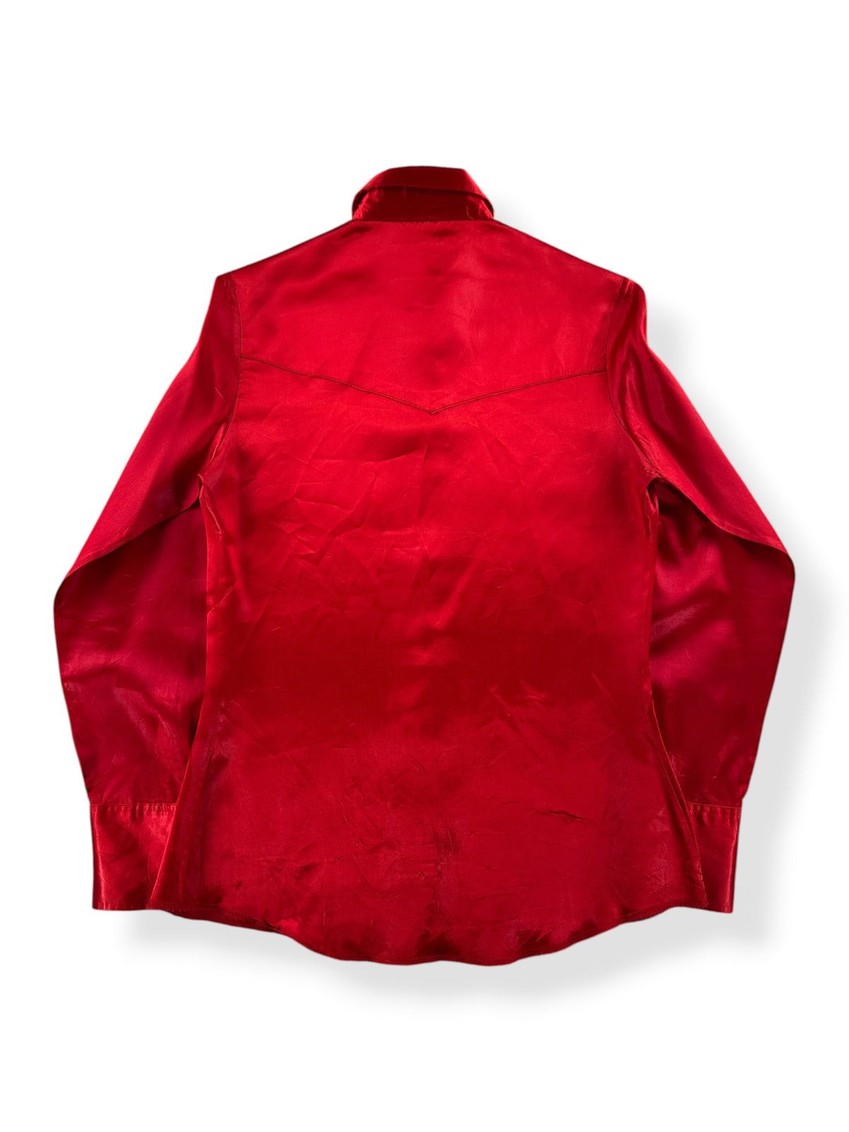Back of Vintage Wrangler Red Western Pearl Snap SZ S