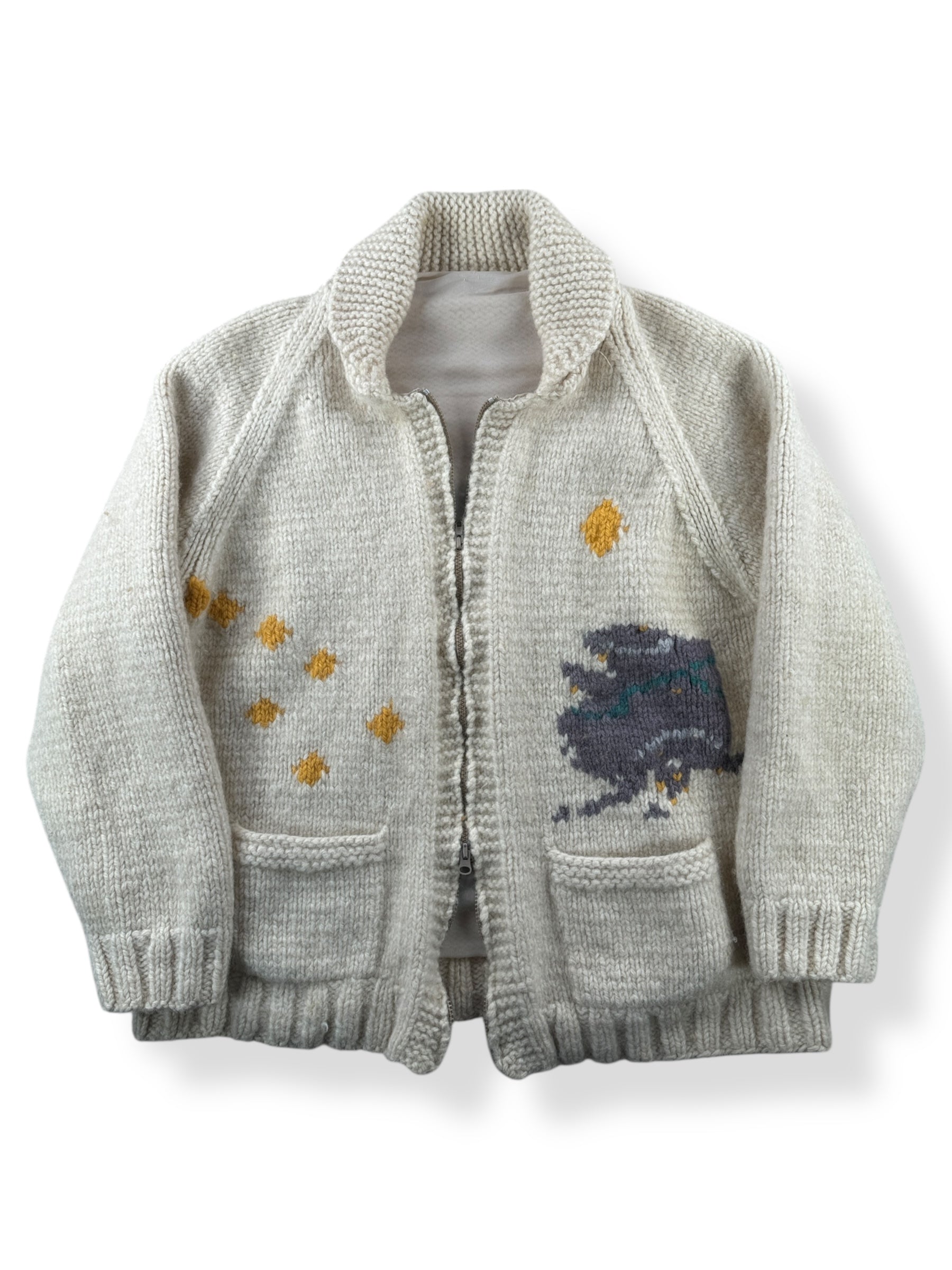 Front of Vintage Alaskan Salmon Lined Cowichan Sweater SZ XL