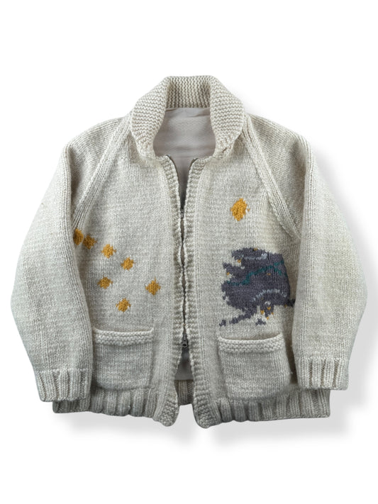 Front of Vintage Alaskan Salmon Lined Cowichan Sweater SZ XL